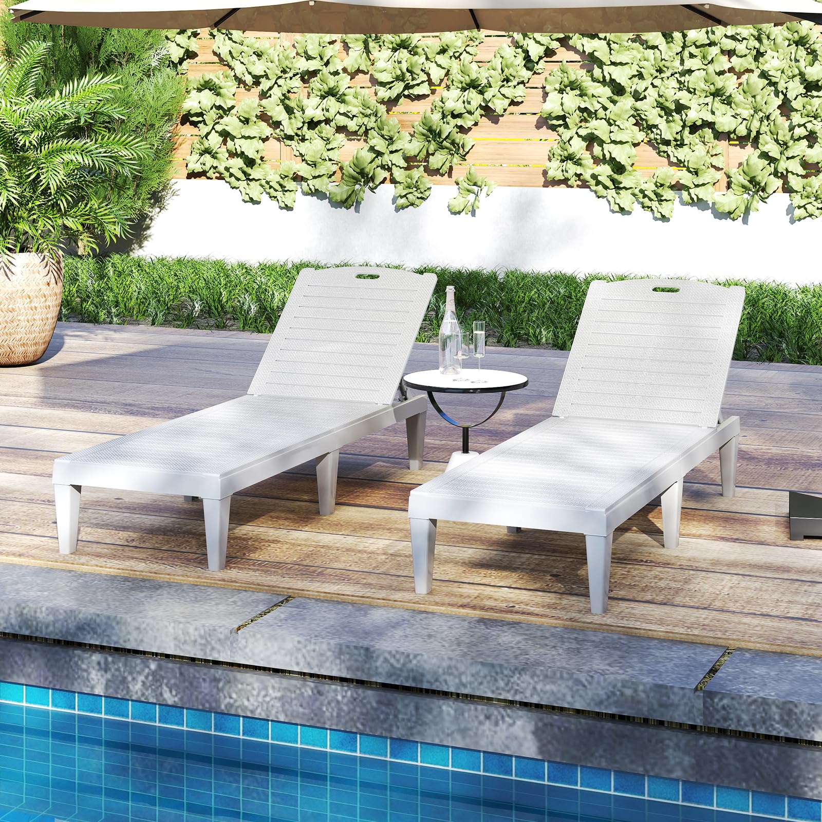 COSTWAY 2 Tumbonas Jardin Exterior, PP, Tumbona Reclinable con Respaldo Ajustable en 5 Posiciones, Espreguiçadeira Jardim Playa Piscina Exterior, 156 x 55 x 83 cm, Carga 160kg (Blanco)