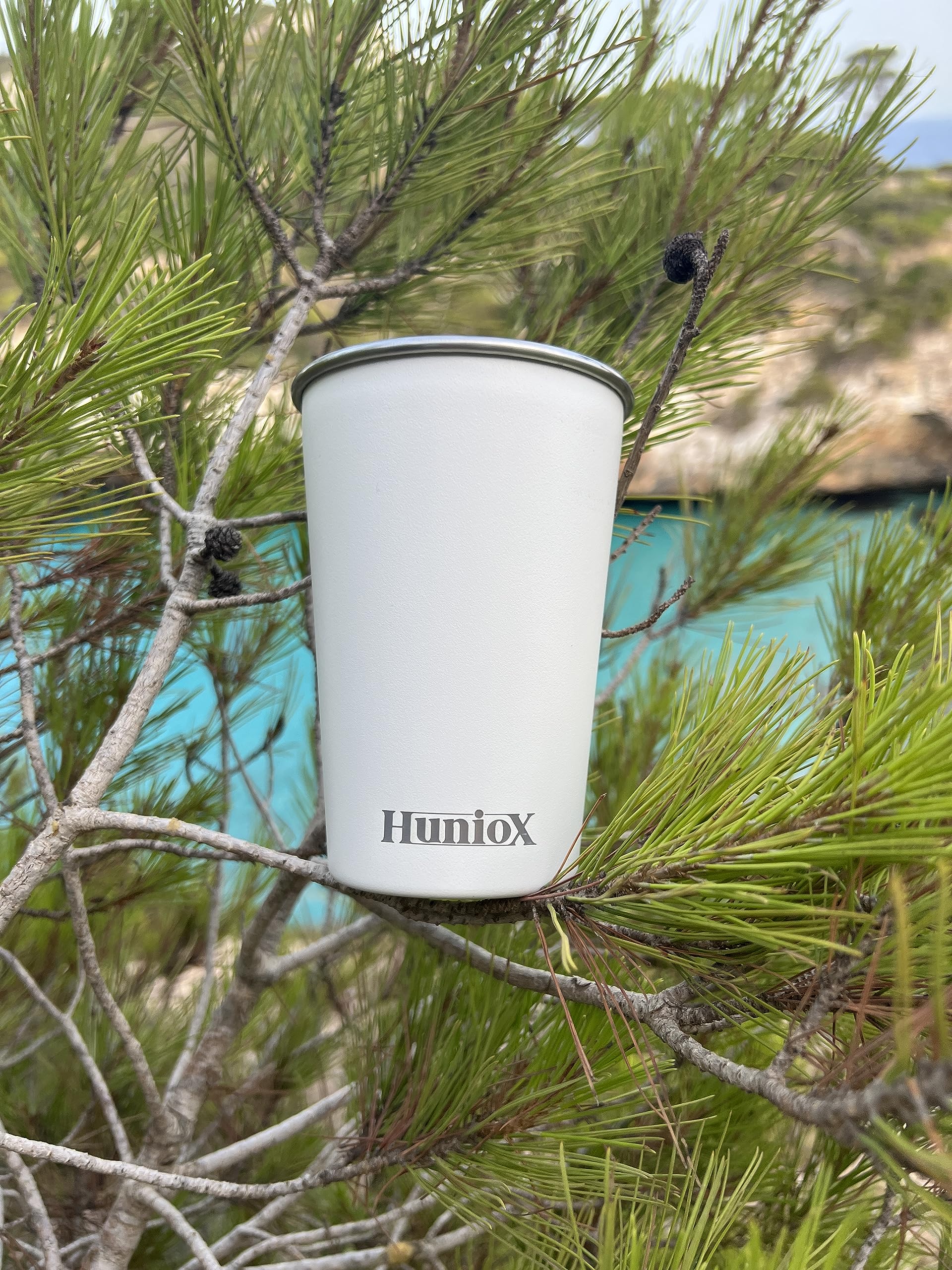 Huniox Lot De 4 Gobelets Inox 500 Ml Empilables – Verres Incassables Camping & Pique-Nique, Acier 304 Sans BPA, Housse Néoprène Incluse (Noir Artic)