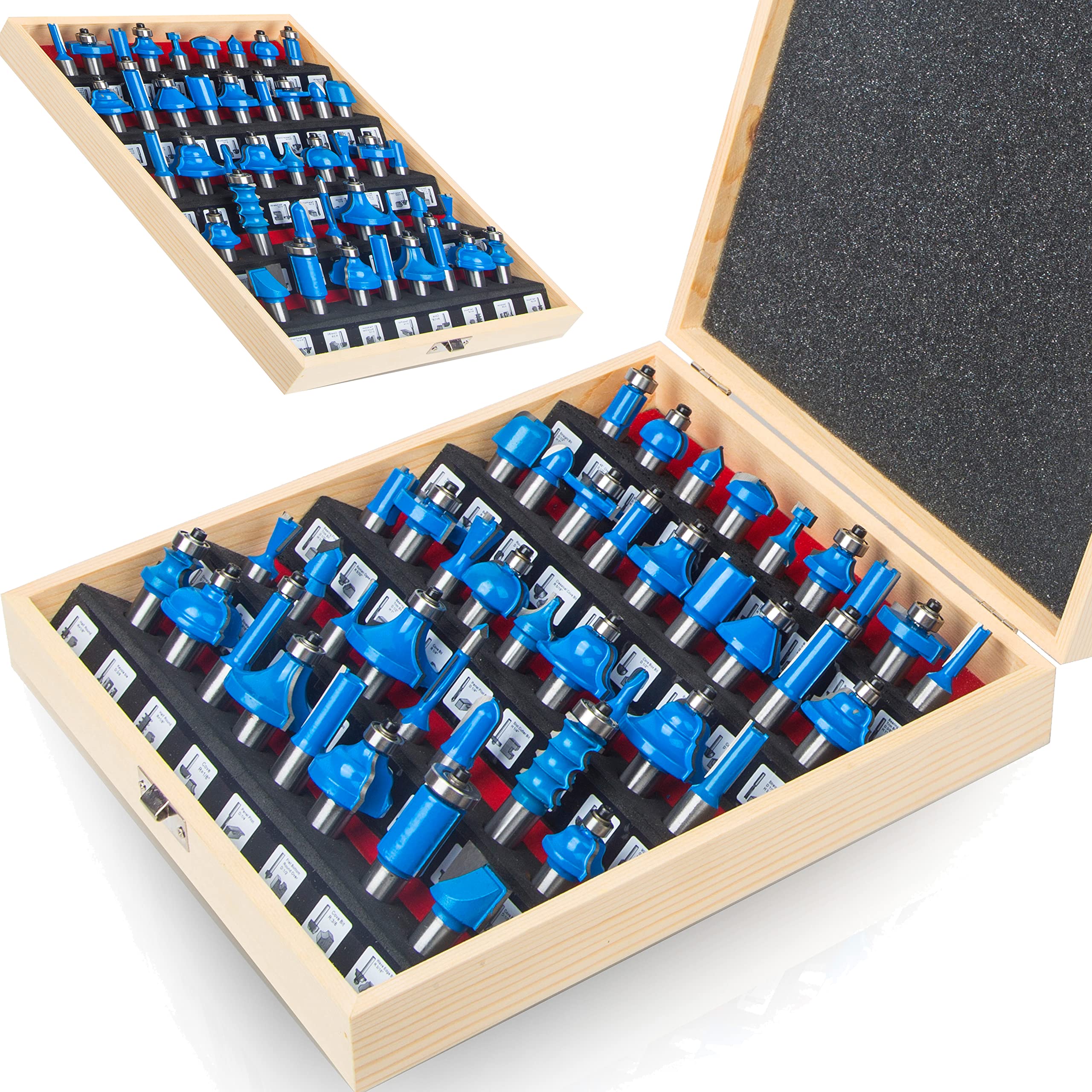 Mayline - Set di 37 punte per fresa con codolo da 1/2 pollici, per lavorazione del legno, in carburo CNC, per armadietti in legno, utensili da taglio CNC, per porte e ripiani del tavolo (01)