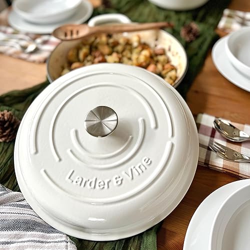 Miniatura 9 de Larder & Vine Juego de utensilios de cocina de hierro fundido esmaltado de 6 piezas, incluye horno holandés de 8 cuartos y 5.7 cuartos de galón con