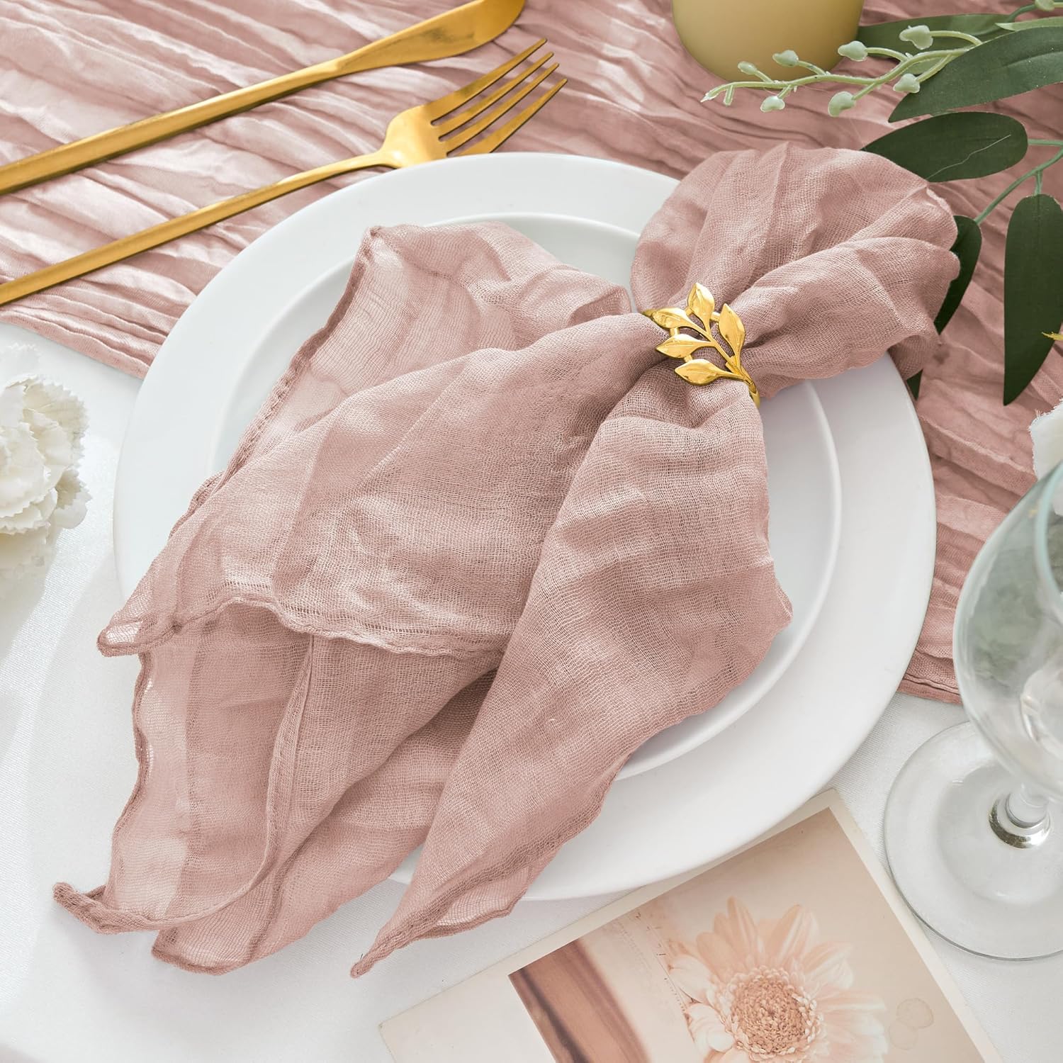 12 Pack Cheesecloth Napkins 20"x20" Dusty Pink Boho Gauze Cheese Cloth Napkins Bulk Rustic Dinner Table Decor for Wedding Bridal Baby Shower Party Dusty Pink 12