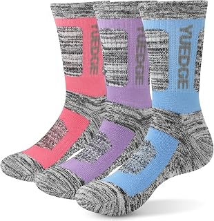 3 Pairs Women's Wicking Cushion Crew Socks Outdoor Multi Performance Hiking Trekking Walking Socks