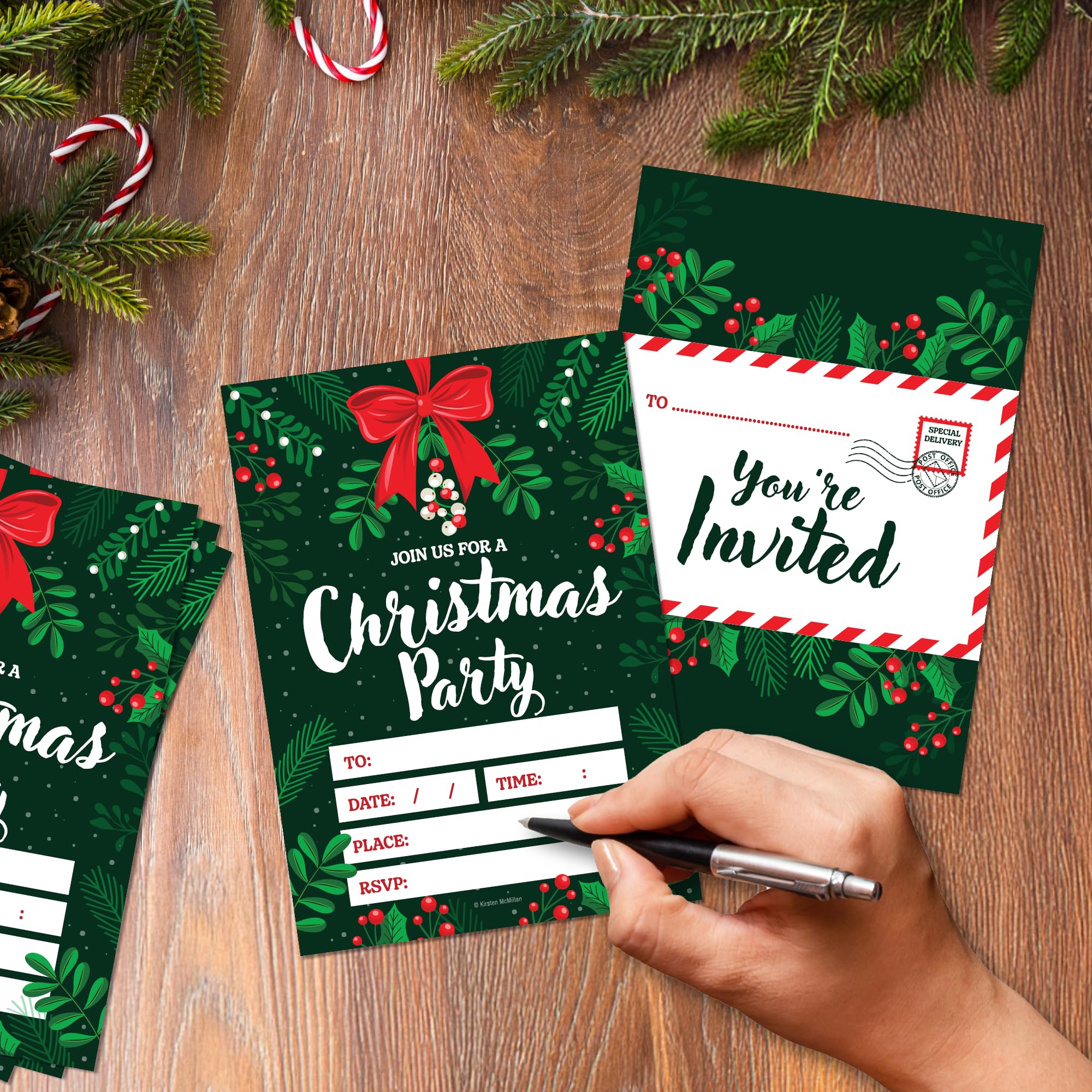 Kirsten McMillan 36 Christmas Party Invitations Pack of 36 Xmas Party Invites for Children & Adults - Designed and Printed in the UK - Image 2