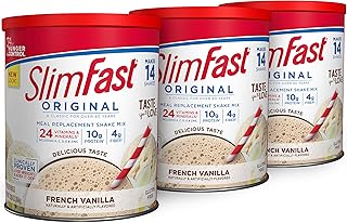 SlimFast Meal Replacement Powder, Original French Vanilla, Weight Loss Shake Mix, 10g of Protein, 14 Servings (Pack of 3)