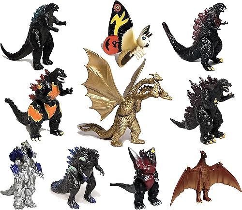 Miniatura 8 de EZFun Juego de 10 juguetes Godzilla con bolsa de transporte, figuras de acción articuladas movibles 2019, mini dinosaurio Mothra Imago quemando