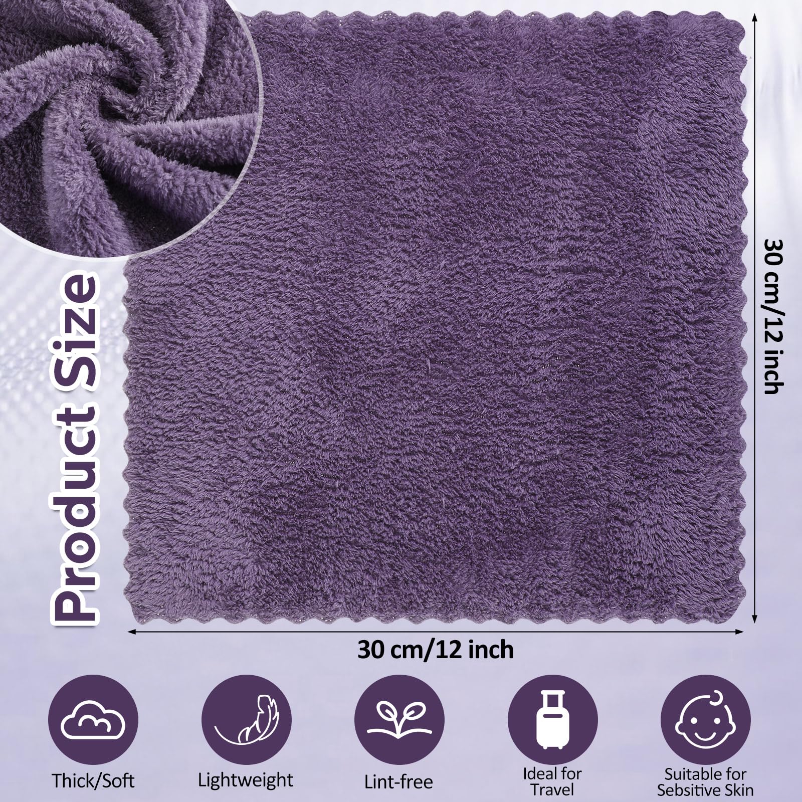 Newwiee 100 paños de secado rápido, ropa de baño de 12 x 12 pulgadas, toallas faciales de microfibra suave a granel para tu cara y cuerpo, toallas faciales para spa (morado oscuro)