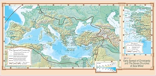 Cool Owl Maps Póster de mapa de pared para propagación temprana del cristianismo y las siete iglesias de Asia Menor, papel de 36 x 18 pulgadas
