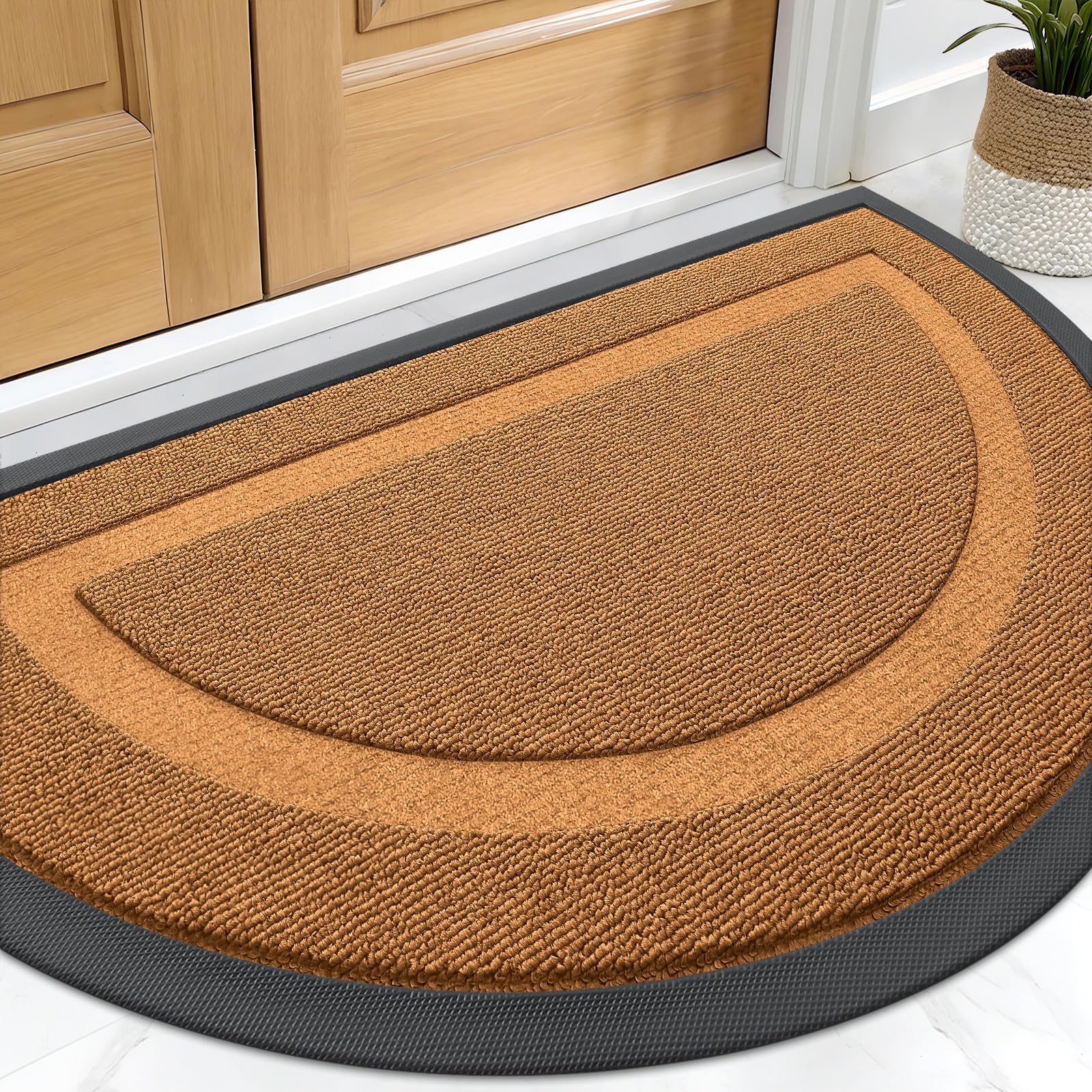 OLANLY Half Circle Front Door Mat Outside 59x34 All-Season Rubber Doormat | Tangerine Orange, Absorbent, Heavy-Duty, Stain and Fade Resistant, Non-Slip Backing, Low-Profile Indoor Outdoor Entryway Mat