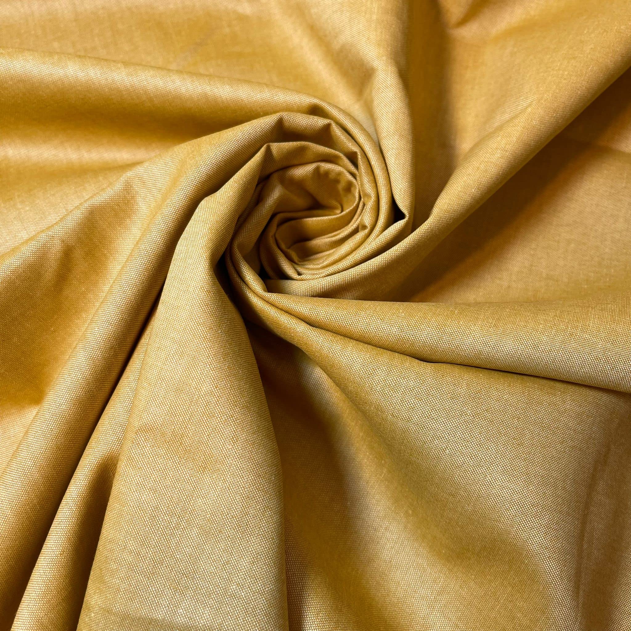 100% Cotton Chambray Fabric Yarn Dyed Craft Dress Shirt Material 58" (Mustard)