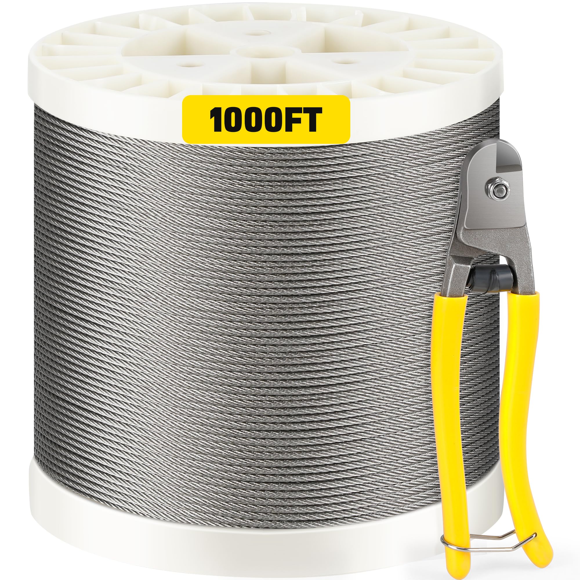 1000FT T316 Stainless Steel Cable Kit for Deck Cable Railing System, 1/8 Inch Heavy-Duty 7x7 Strands Construction Cable Railing Kit with DIY Balustrades, Including Cutter