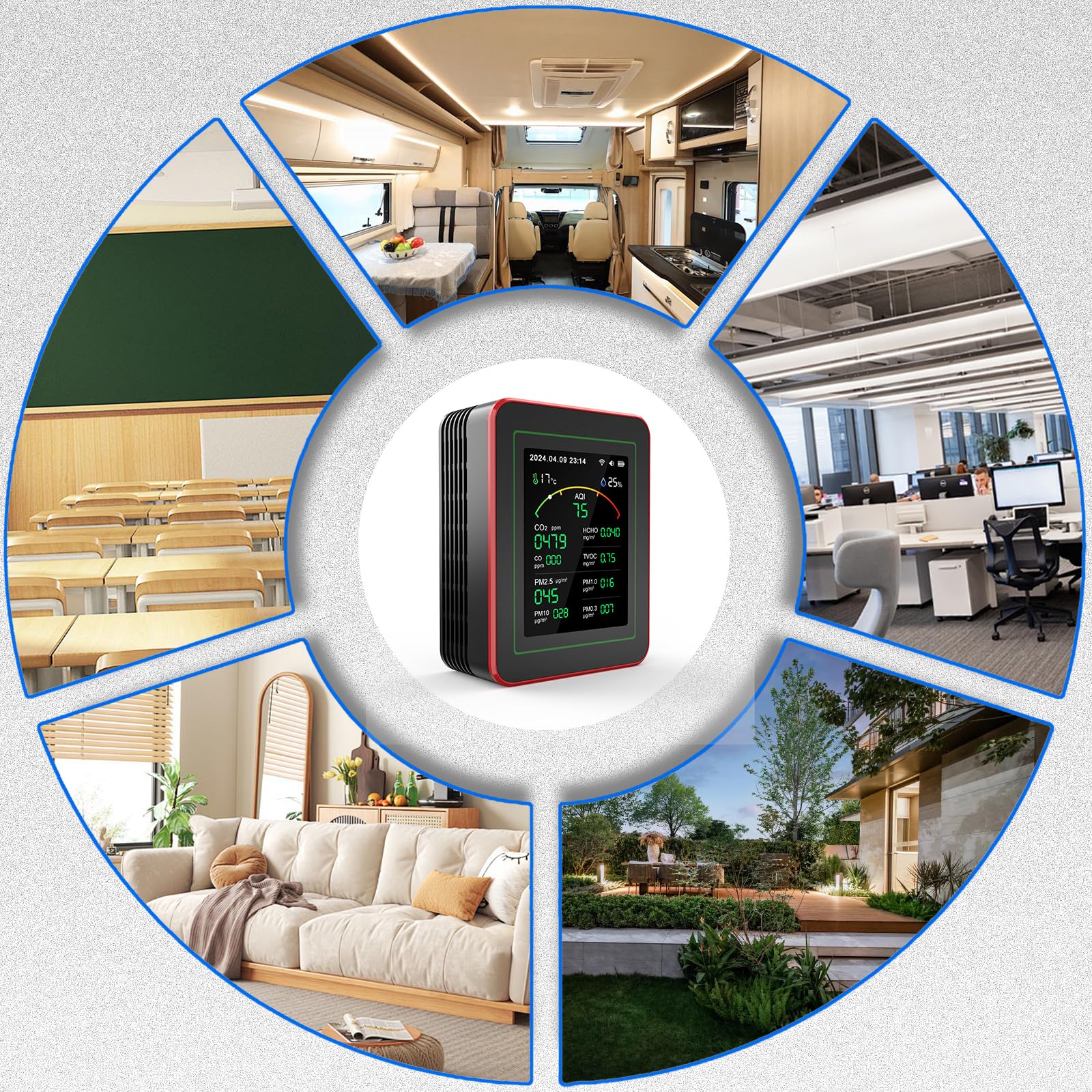 Medidor de Calidad del Aire Interior 15 en 1 con App - 2 Chips Sensores Precisos de CO2,PM2.5/PM10,HCHO,TVOC | Alertas en Tiempo Real y Análisis para la Salud | Fácil Lectura,Ideal para Hogar,Oficina