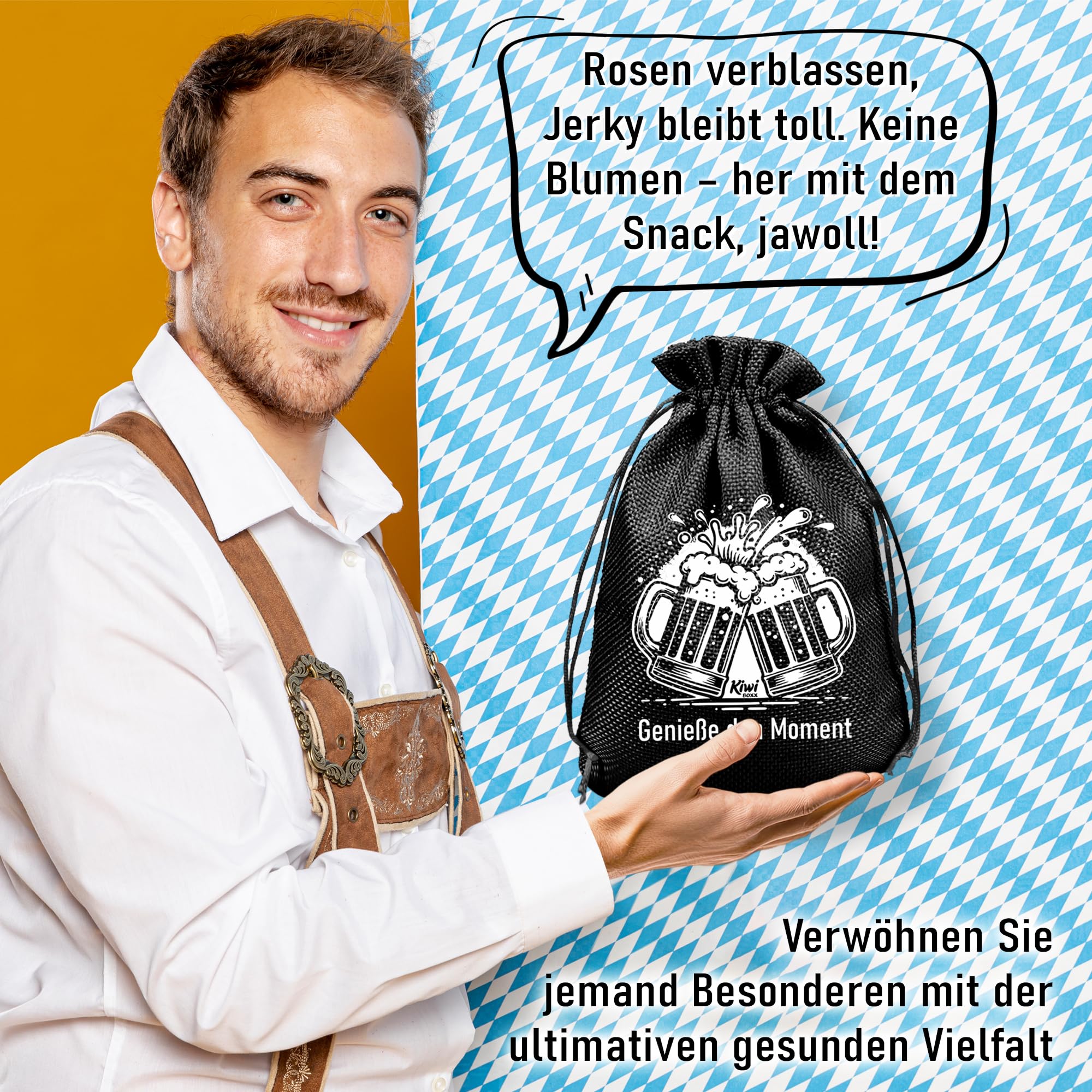 Bier Geschenke für Männer - Geschenkset mit Beef Jerky im Jutebeutel, Präsentkorb