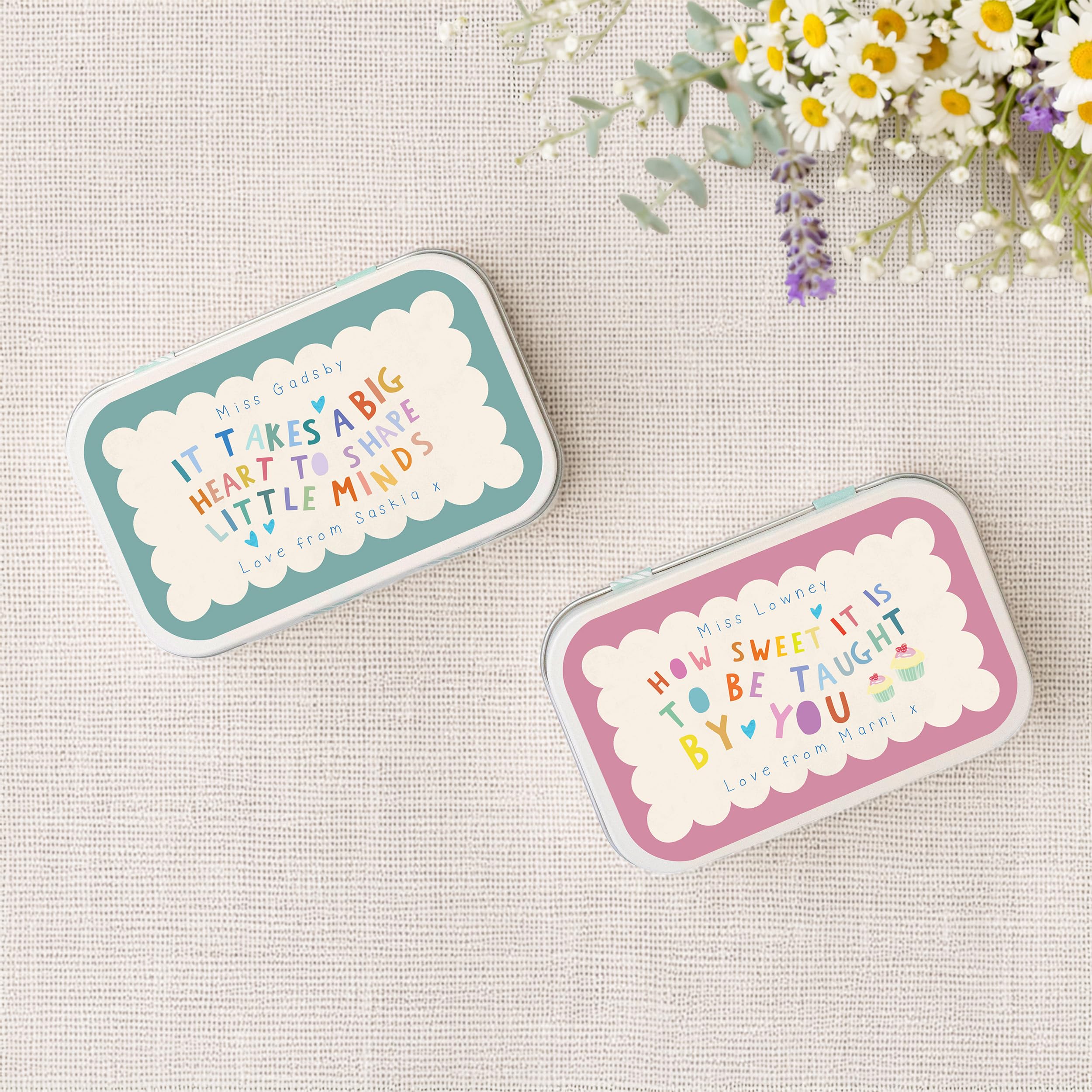 Cotton Twist Multi Kids Personalised Thank You Slogan Teacher Gift Tin - Children School Rectangular Present