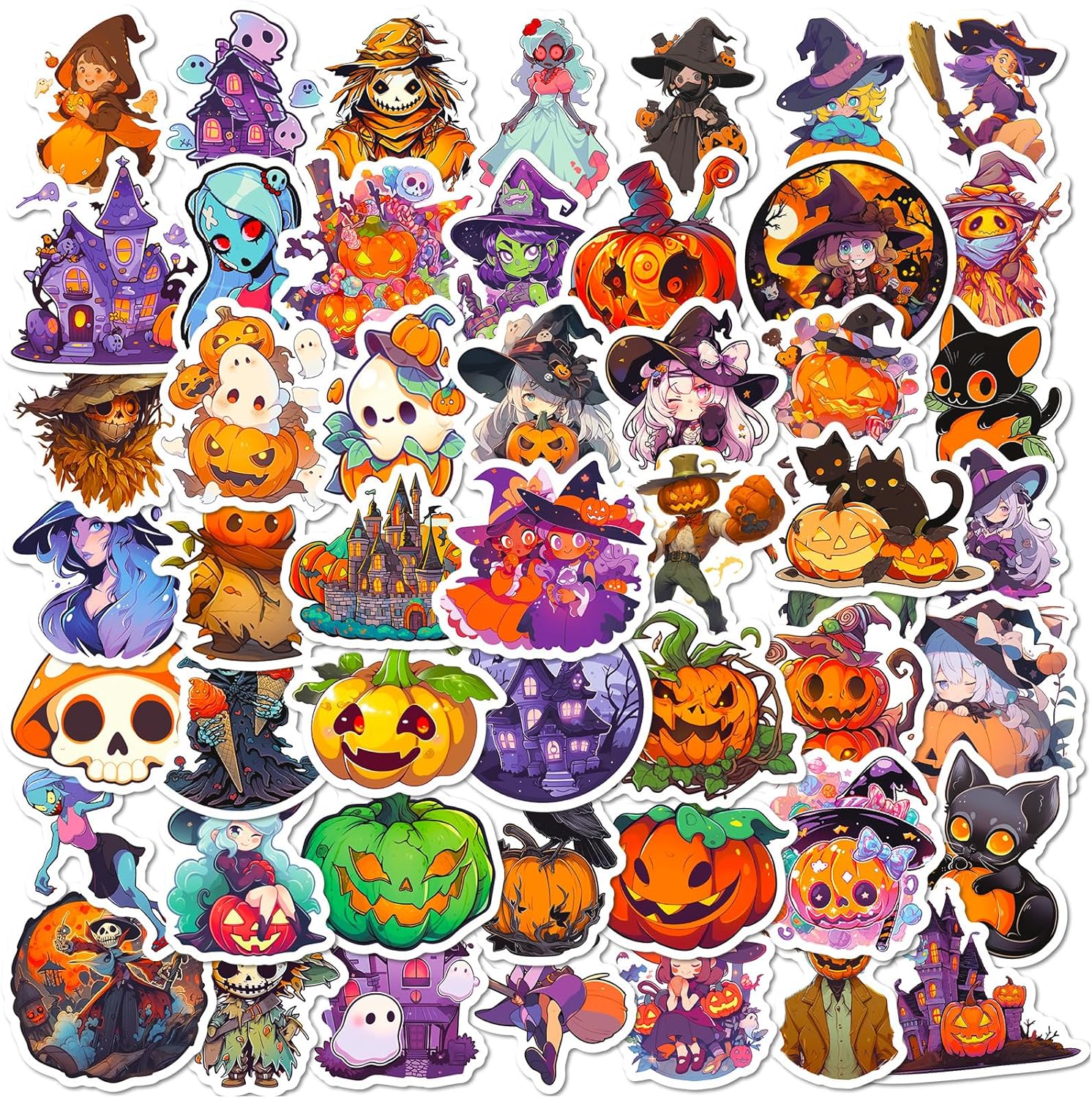 100PCS Non Repeating Halloween Children's Cartoon Pumpkin Themed Stickers Party Favors Vinyl Waterproof Holiday Party, Halloween Children's Cartoon Party Stickers Decoration