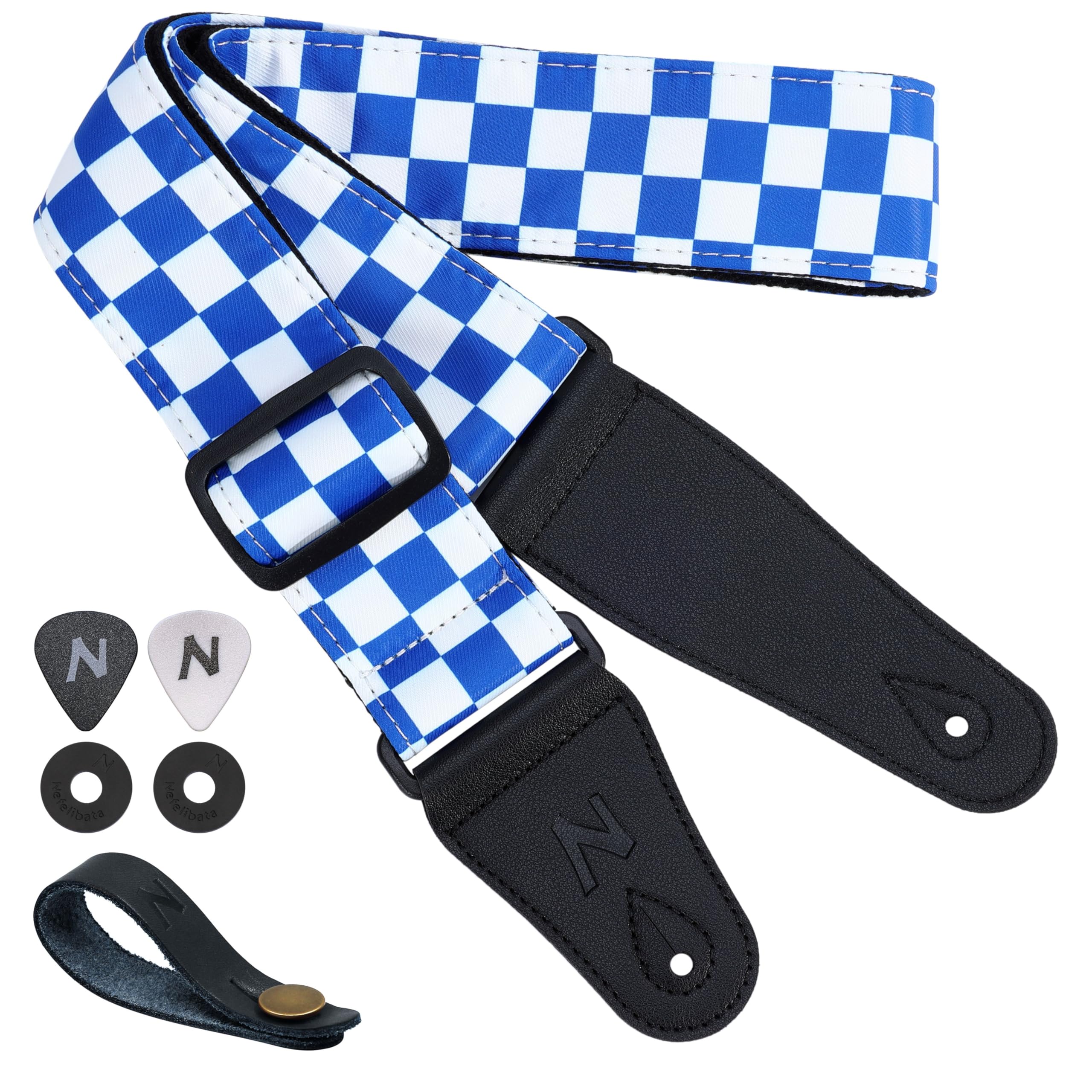 Nefelibata Guitar Strap-2" Wide Double Layer Cotton Original Design Adjustable Guitar Straps with Long Leather Ends for Bass Electric & Acoustic