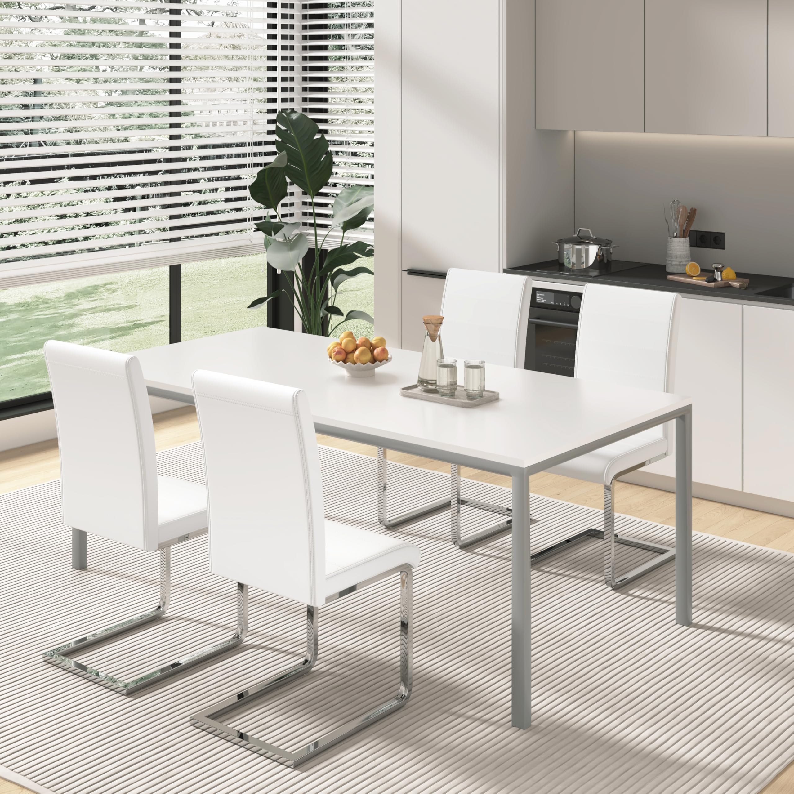 WOLTU Juego de 6 Sillas de Comedor, Terciopelo,Blanco | Ergonómica,Forma de C con Respaldo Alto,Moderna,Chic