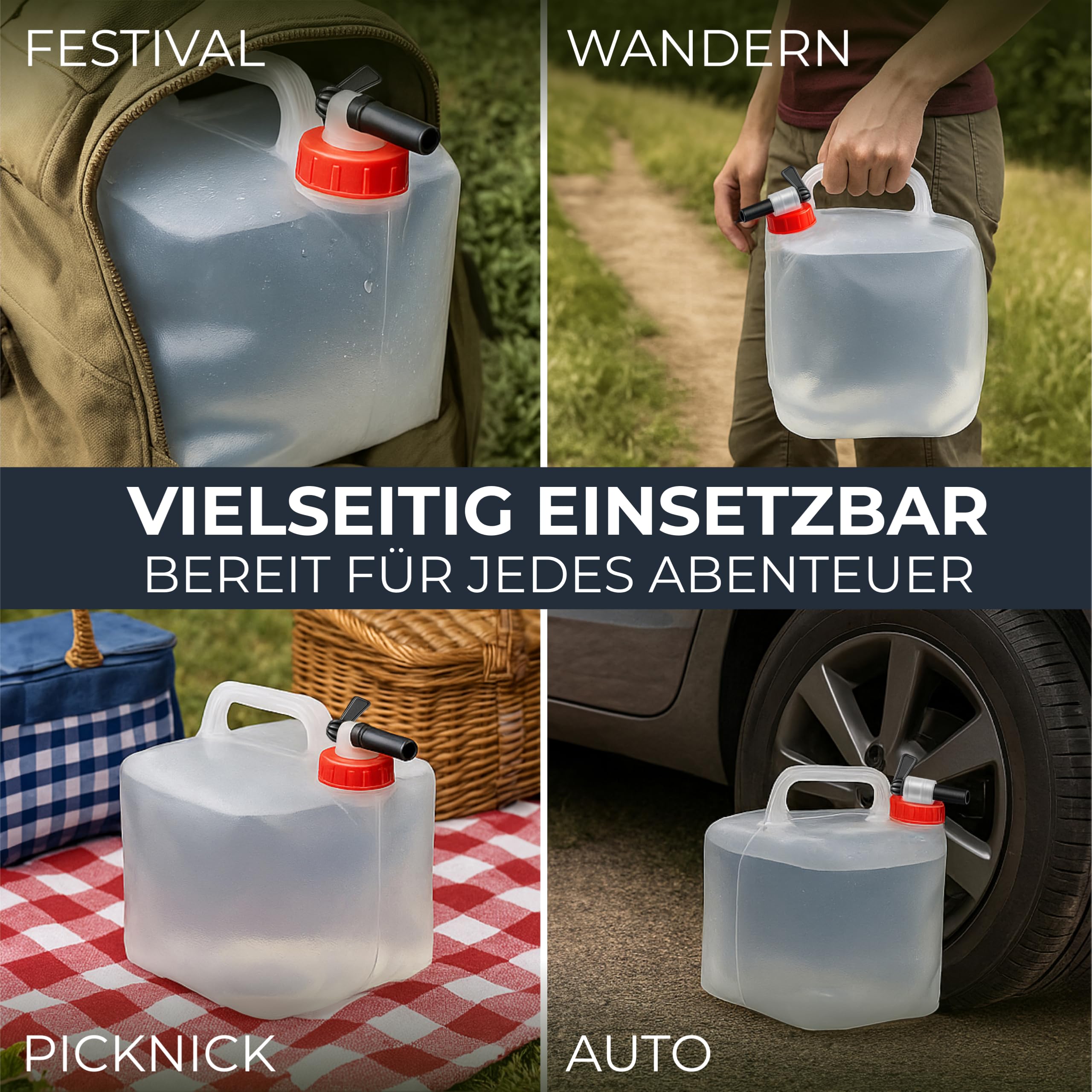 4 Stück 10L Faltbarer Wasserkanister mit Hahn - BPA-Frei & Lebensmittelecht I Outdoor Camping Wasserbehälter faltbar Trinkwasserkanister Faltkanister Trinkwasser Water Kanister 10l 10 Liter