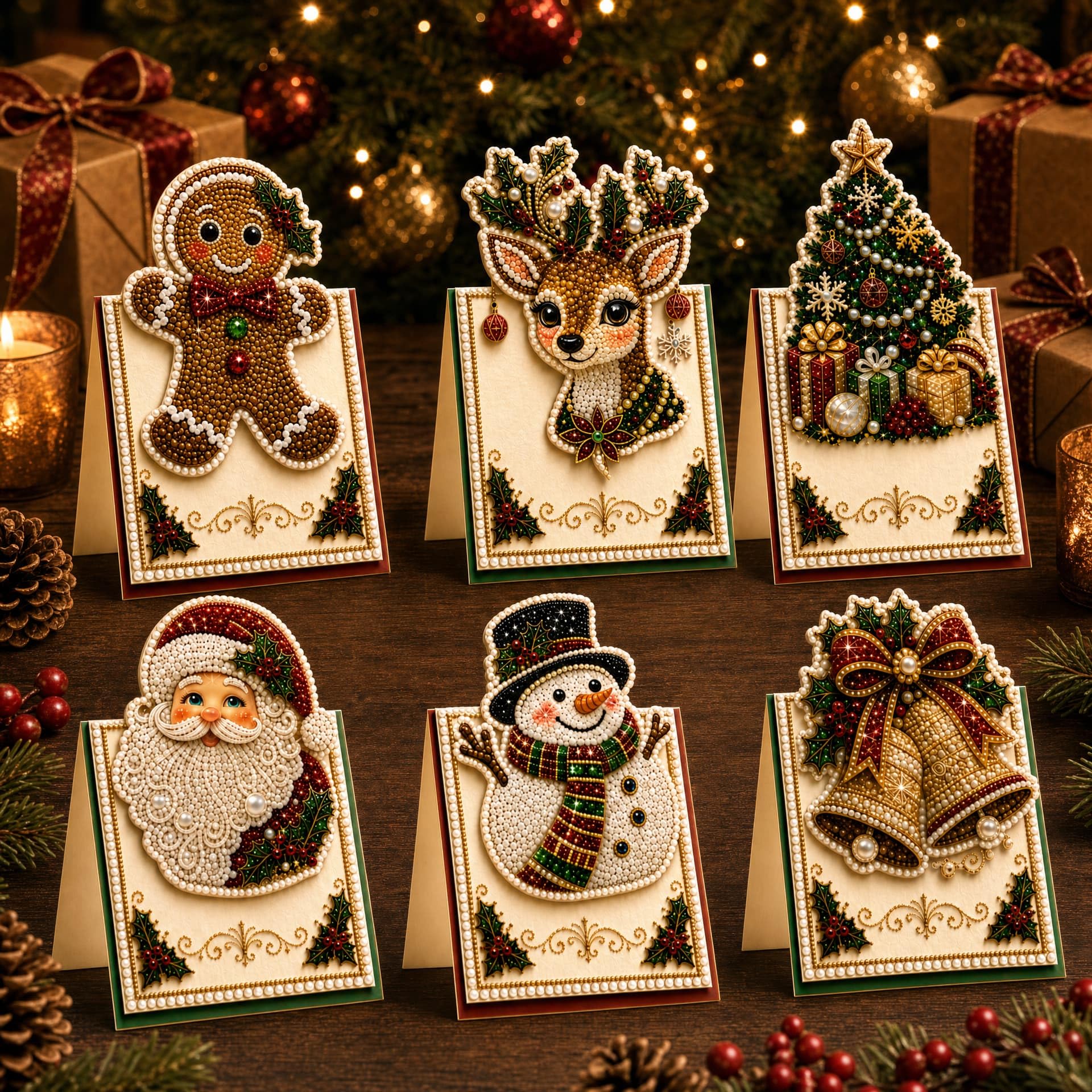 6pcs DIY Christmas Pearl Diamond Art Painting Greeting Cards with Envelopes