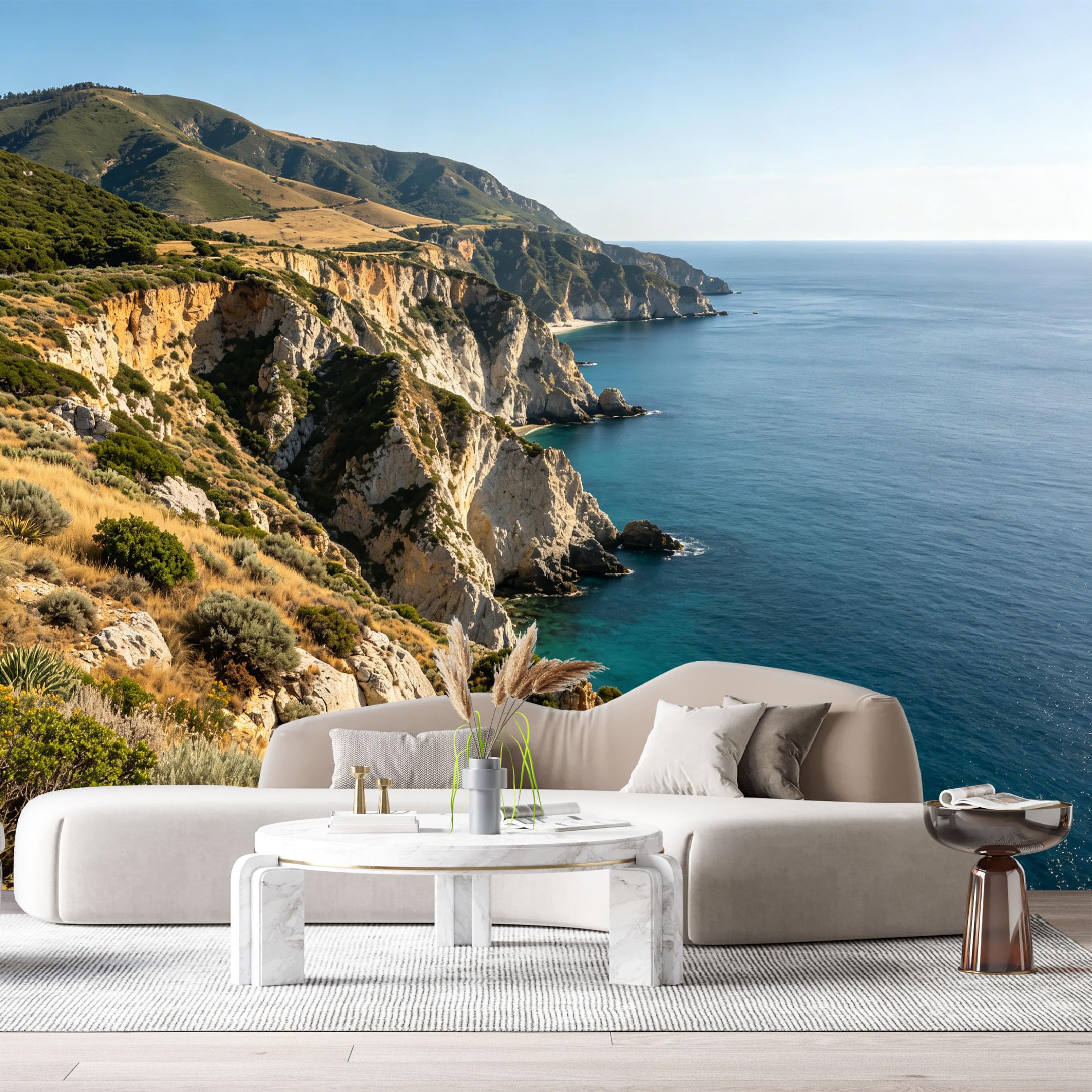 Custom Size Wall Murals Coastal Cliff Landscape Ocean View Blue Sea Rock Formation SelfAdhesive Wall Fabric Removable Large Wallpaper for Photo Living Room