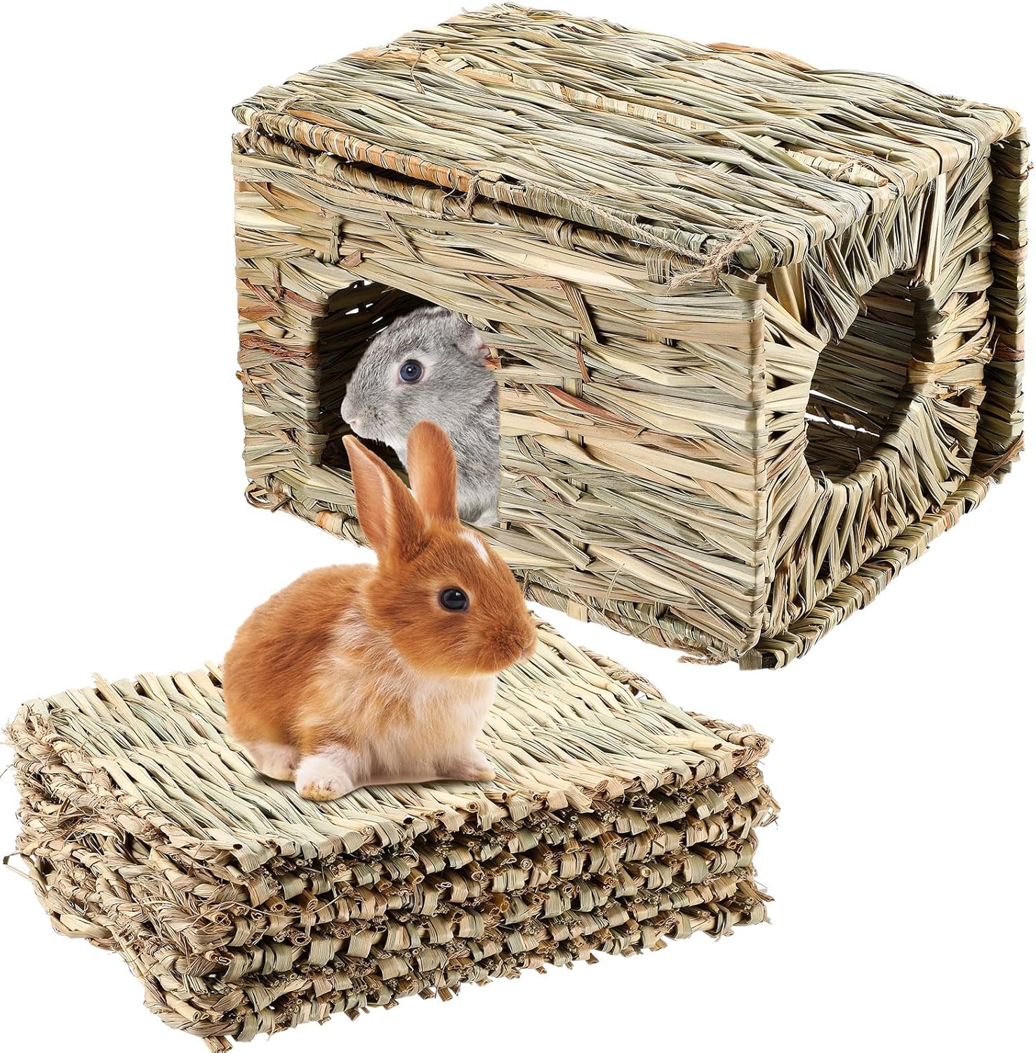 Abbylike 7 Pcs Large Rabbit Grass House and Grass Mat