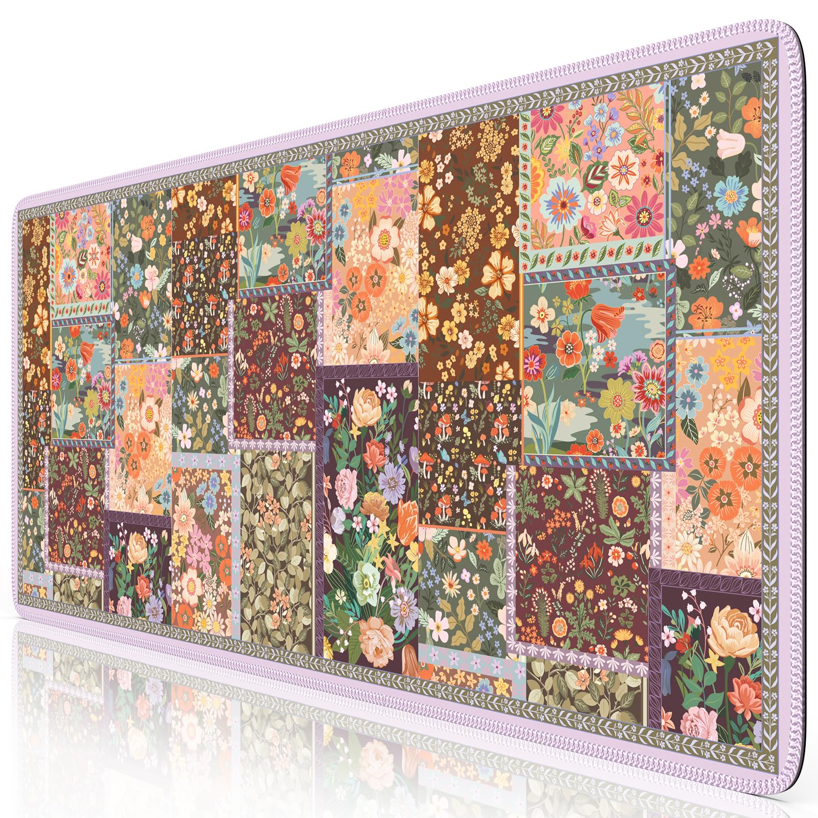 iCasso - Alfombrilla de computadora floral grande, alfombrilla de mouse para computadora, antideslizante, XXL, con bordes cosidos para teclado de computadora (café) - Marrón