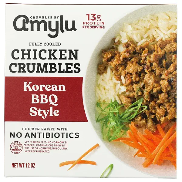 Amylu Foods Korean BBQ Style Chicken Crumbles, Natural Ingredients, 13g of Protein, GAP Certified Chicken Raised with No Antibiotics, Fully Cooked, Gluten-Free, Pork-Free, No Nitrates or Nitrites, 12 oz 1