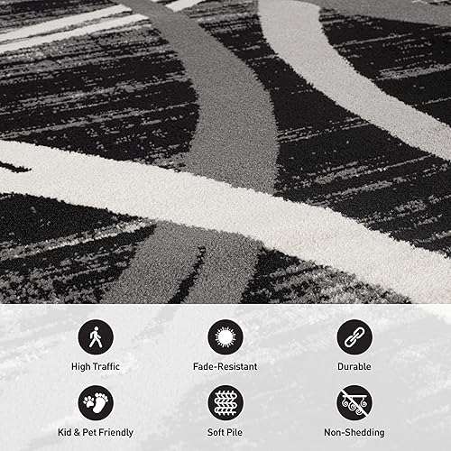 Miniatura 141 de Rugshop - Alfombra moderna con diseño de círculos ondulados Negro -,Azul,Marrón,Gris,Rojo -,Amarillo