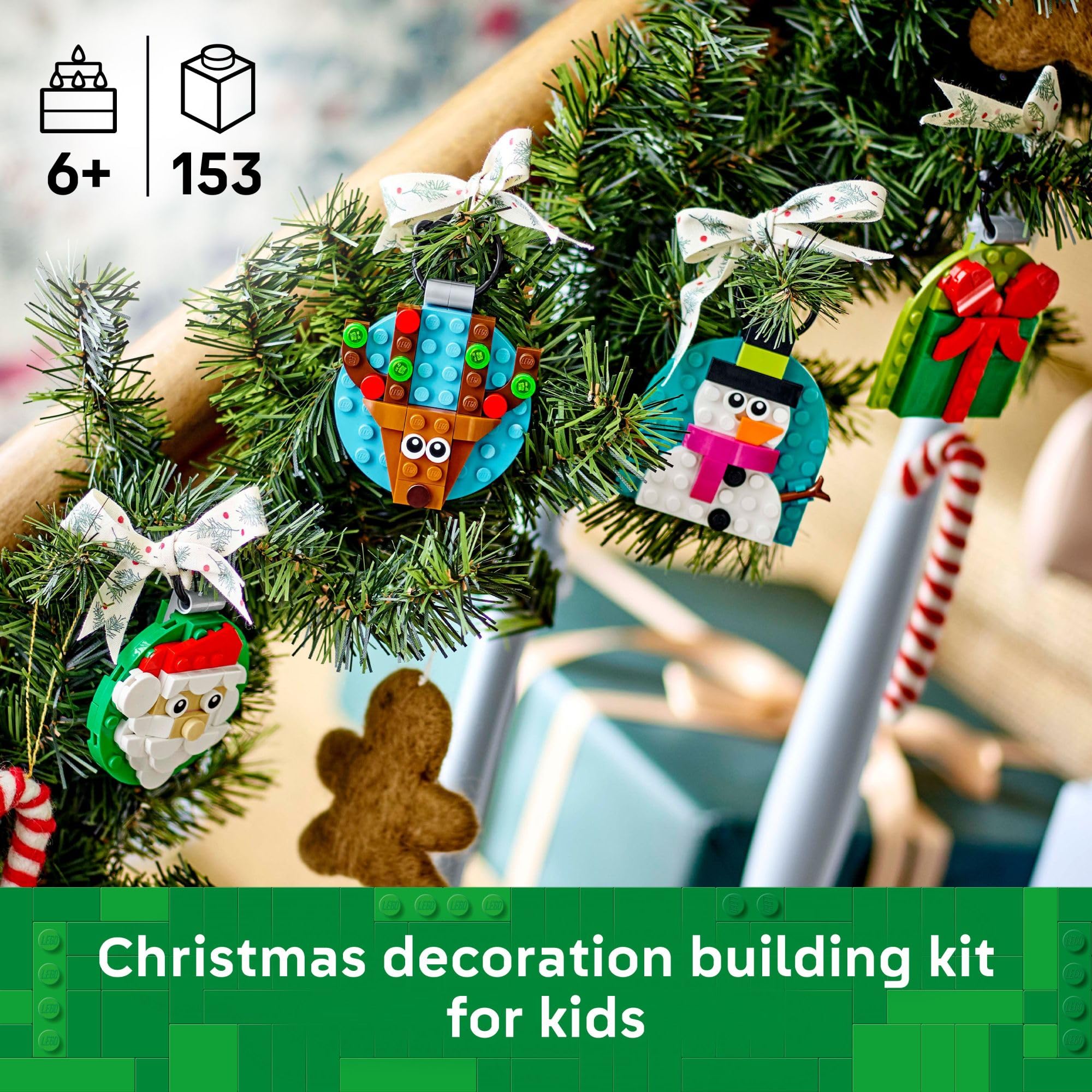 LEGO Christmas Ornament Selection Building Toys - Holiday Crafts for Family, Kids, Boys & Girls, Ages 6+ - Hanging Christmas Decorations for Tree - 40744