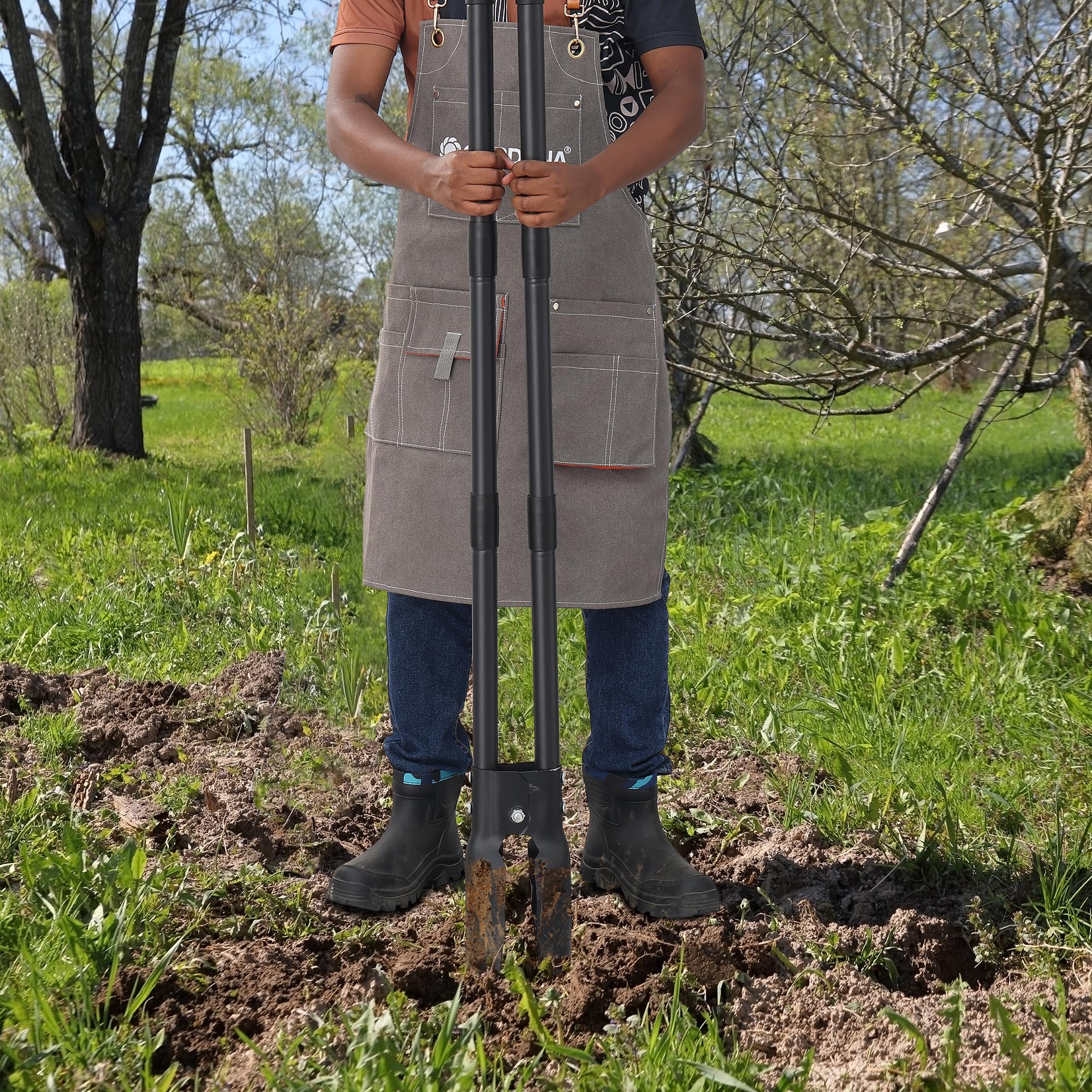 Outil de Creusement de Trous de Poteaux, Creuseur de Trous de Poteaux avec Manche Long de 139 cm, Outil Manuel Robuste de Creusement de Trous de Poteaux Pelle de Jardin, Doubles Lames Tranchantes pour