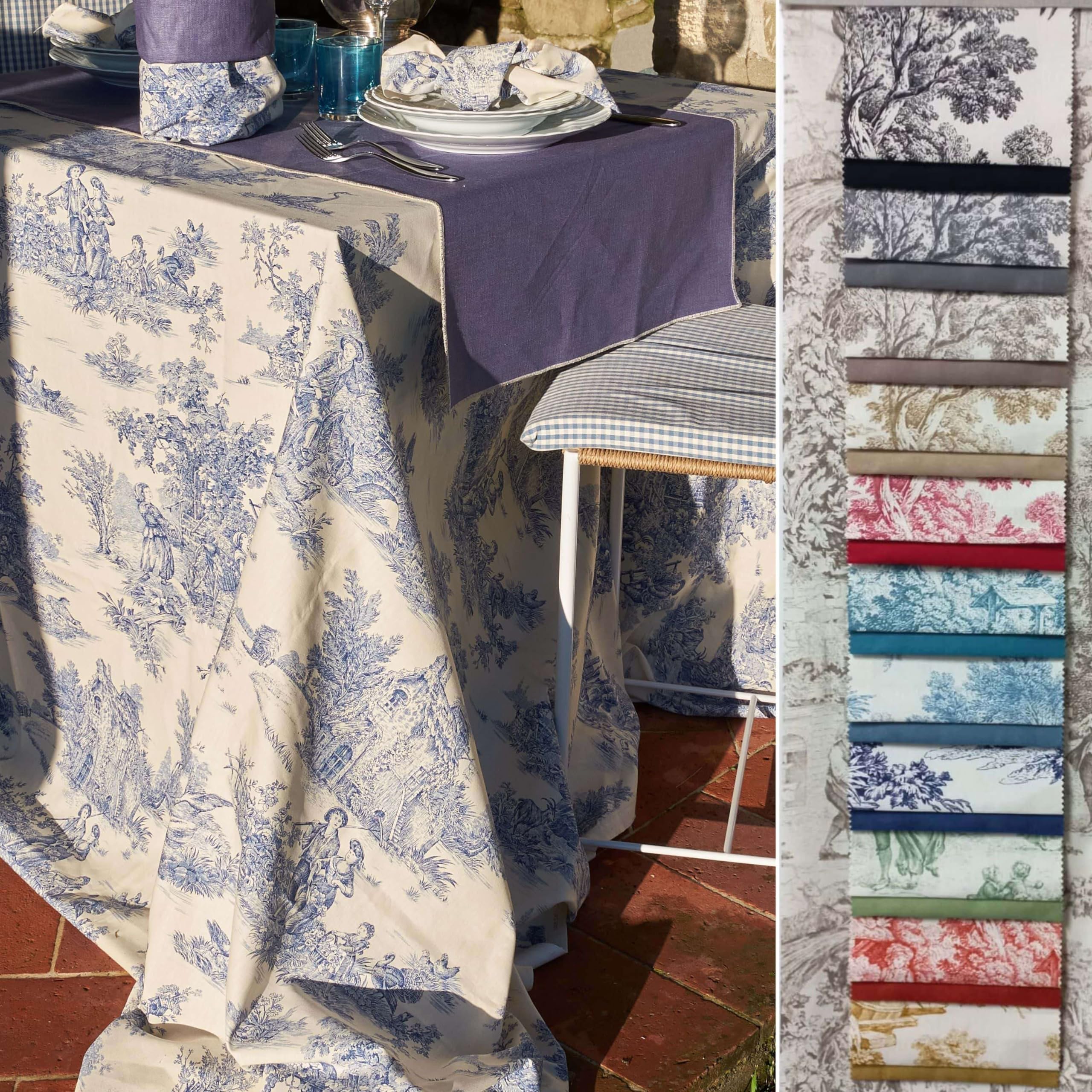 RICAMI FIORENTINI BALDI Set 6 tovaglioli in cotone 100% panama, stile Toile de Jouy, rifinitura con orlo smerlato. Prodotto artigianale toscano.