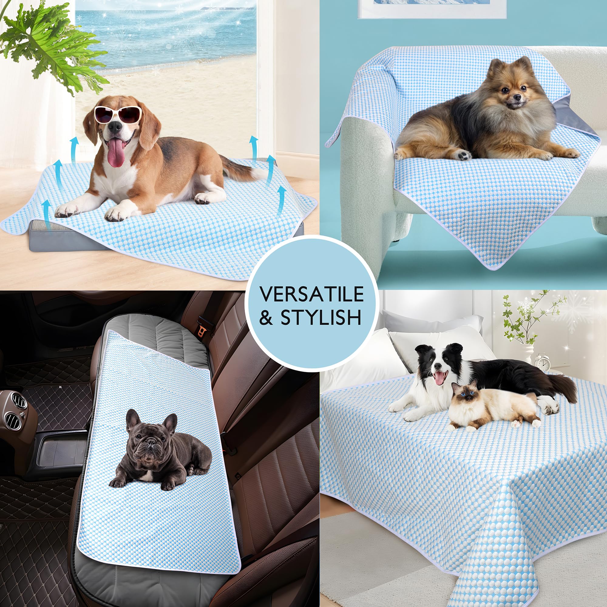 Kühldecke für Hunde, Q-MAX>0,4, wasserdichte Haustier-Überwurfdecke, Bettdecke, rutschfeste Hundedecken für Couch, waschbarer Möbelbezug für den Sommer, Perlblau, 60 x 80 cm