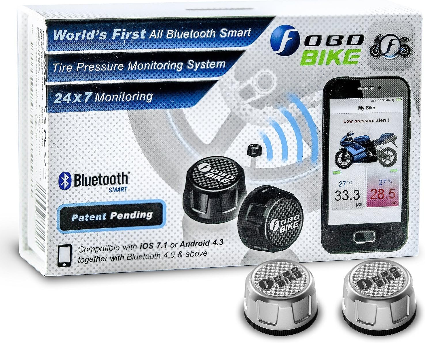 FOBO BIKE BLUTOOTH TIRE MONITORING KIT 2 WHEELS SILVER FB1581