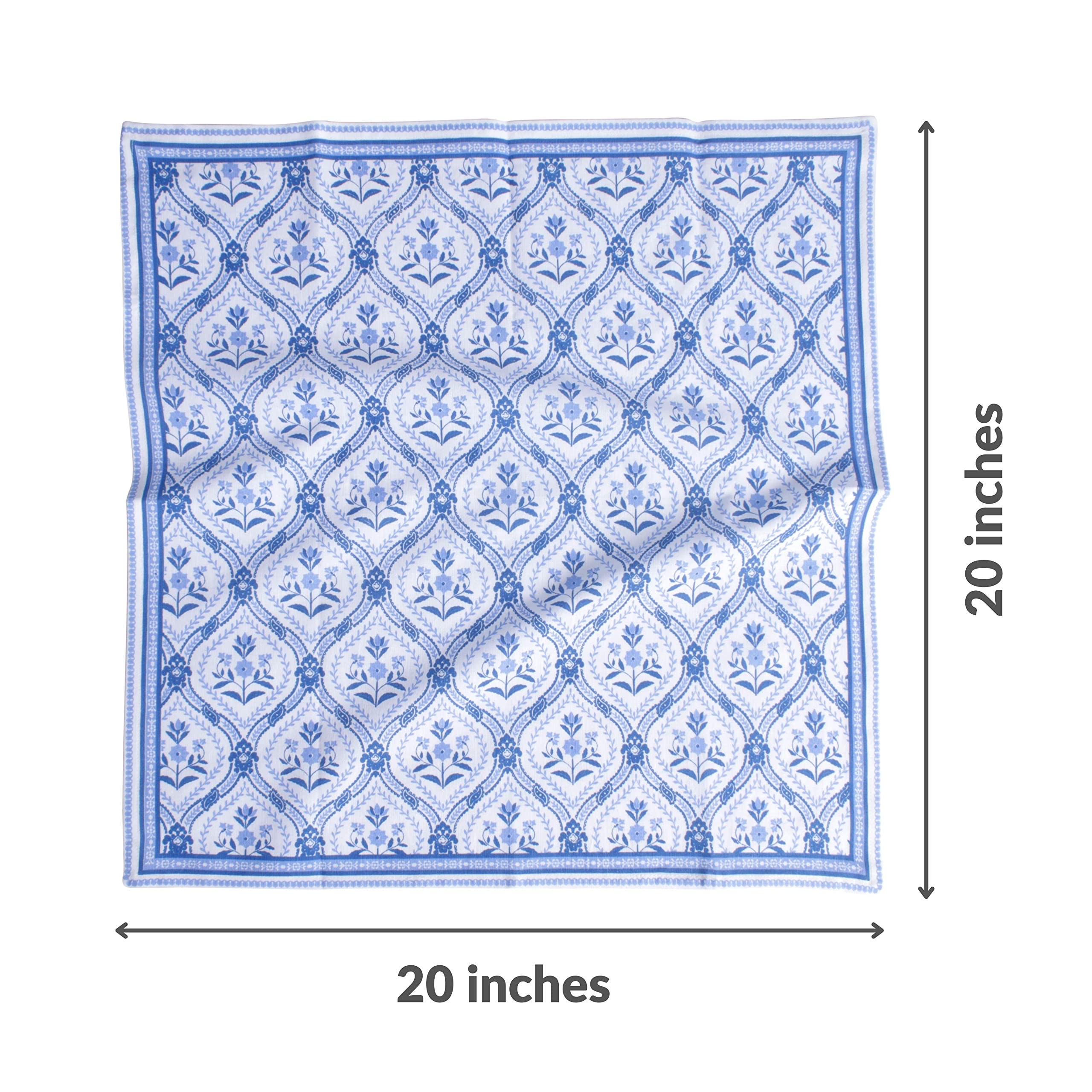 FINGERCRAFT Lot de 12 serviettes de table en coton et lin mélangé avec des coins en onglet, parfaites pour les fêtes, dîners, mariages, cocktails, Noël, Pâques - 50,8 x 50,8 cm - Bleu damassé