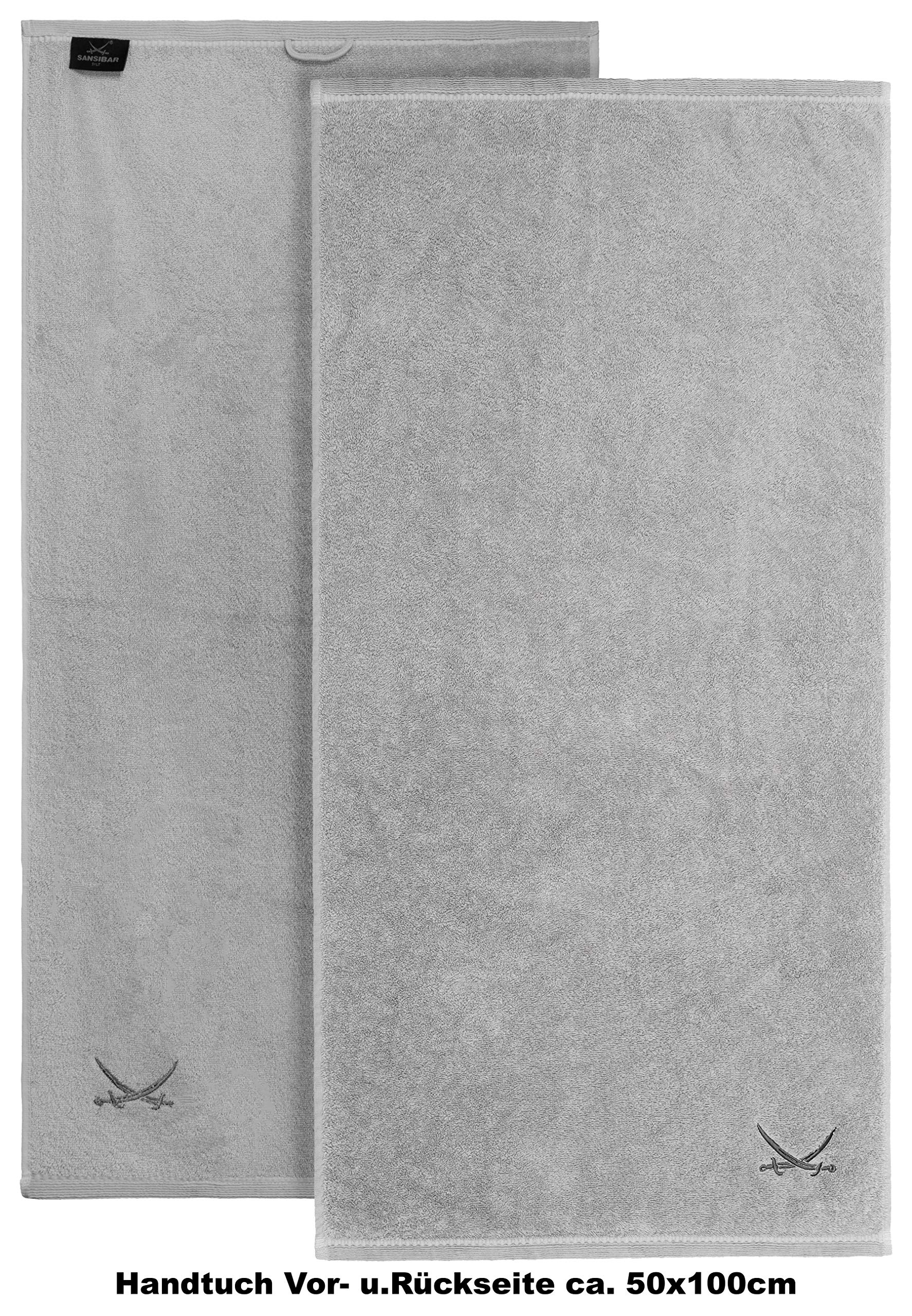 Sansibar Set di 4 Asciugamani 50x100 cm – Spugna super assorbente in 100% cotone – Certificazione OEKO-TEX – Design Sylt con logo a sciabola ricamato – Argento