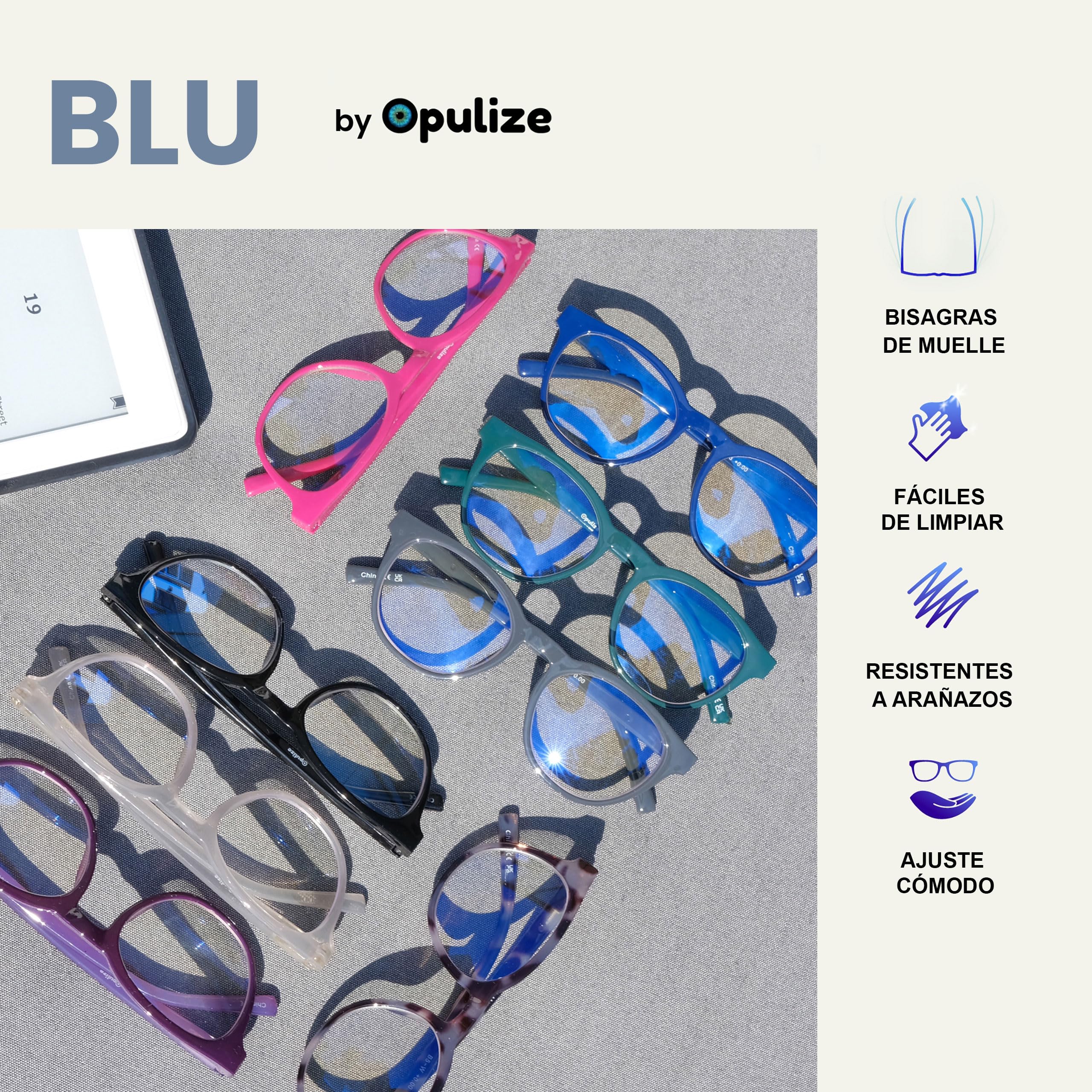OPULIZE Blu Gafas con Bloqueo de Luz Azul Montura Redonda Negra Gris Carey Bisagras de Muelle Mejoran el Sueño Ordenador Gaming Antirreflejante Hombre Mujer B5-W +0.00 - 5