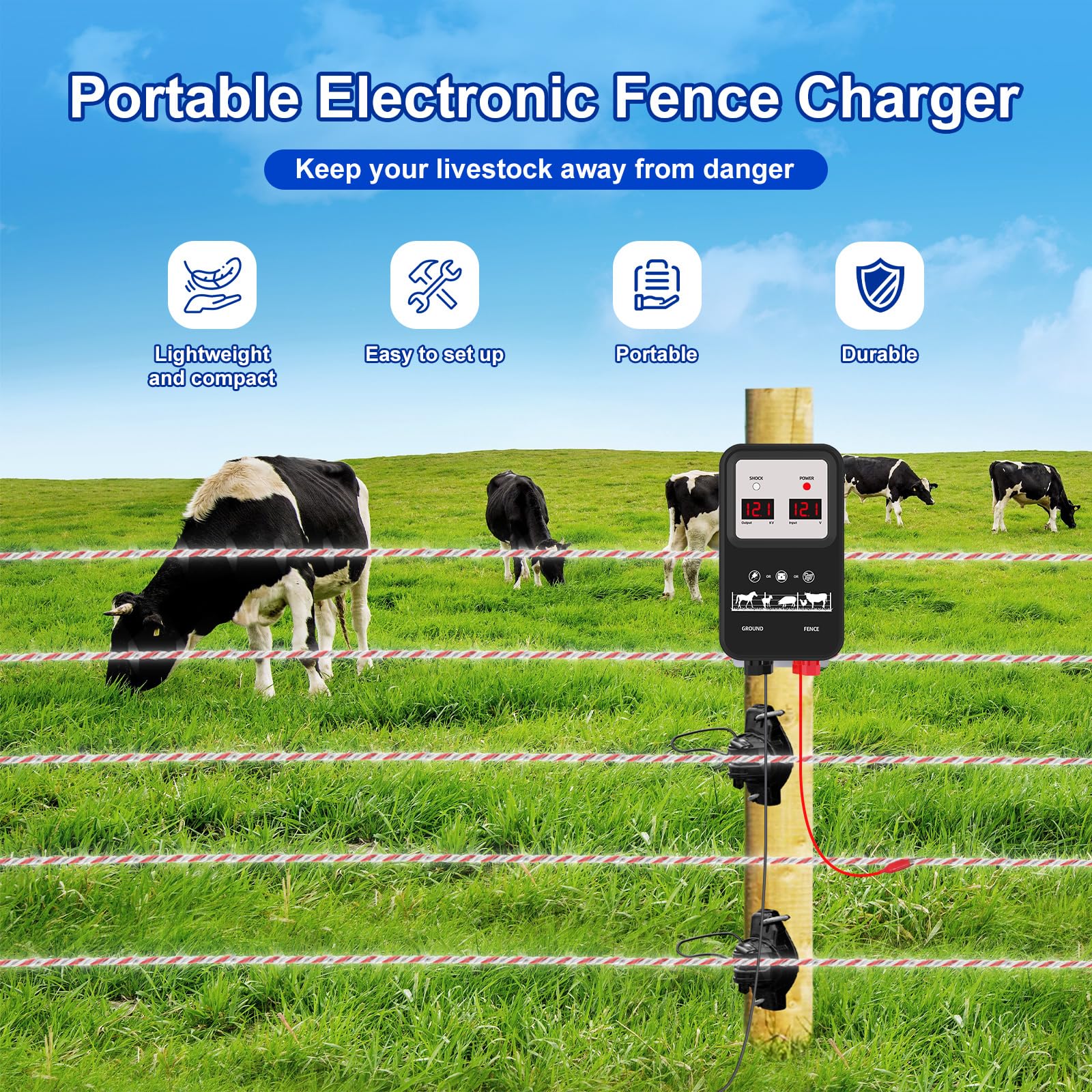 15KM Pastor Eléctrico, 2J Cerca Eléctrica Controlador de Pulso de Alto Voltaje Seguro Cercado Eléctrico para la Prevención de la Fauna Salvaje, Granja, aves de Corral, Jardín (Negro)