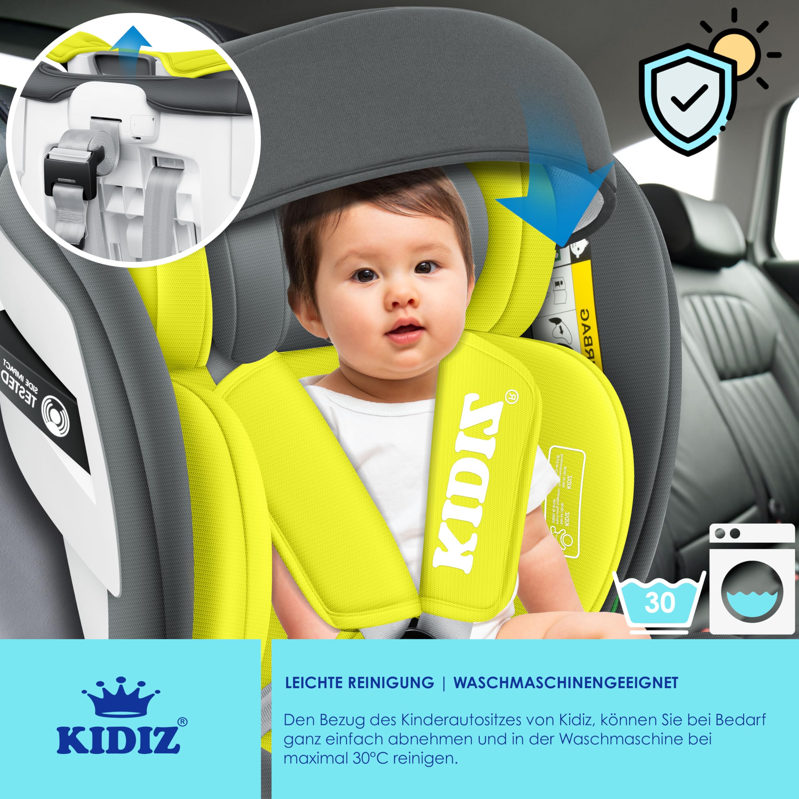 KIDIZ® Seggiolino auto per bambini Seggiolino auto per neonati Seggiolino auto per bambini Isofix Top Tether Girevole a 360° Gruppo 0/1/2/3 dalla nascita 0-36kg, grigio