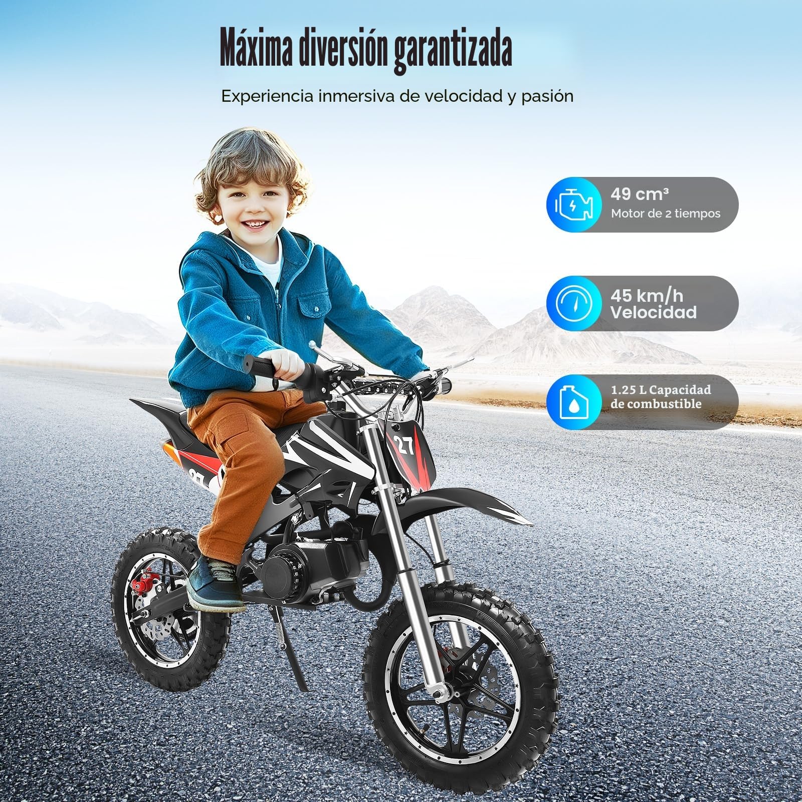 Bicicleta de cross para niños, 2 tiempos, 49 ccm, motor de 10 pulgadas, moto de bolsillo, Dirt Bike | Motocross | Pocketbike | Motorsport Dirtbike