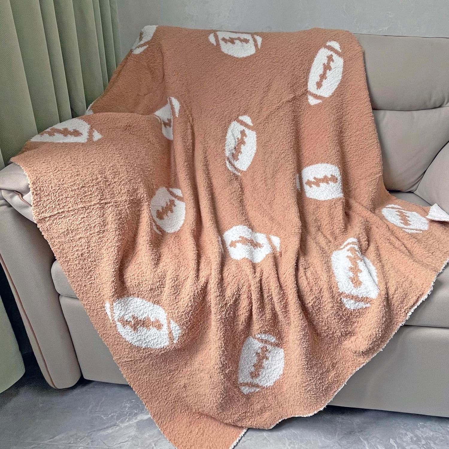 Cozy Football Pattern Blanket Perfect Lightweight Bedding for Adults, Soft, Warm, and Plush Rugby Sports Blanket Great for Bed Sofa (Rugby-Brown, 50"x60")