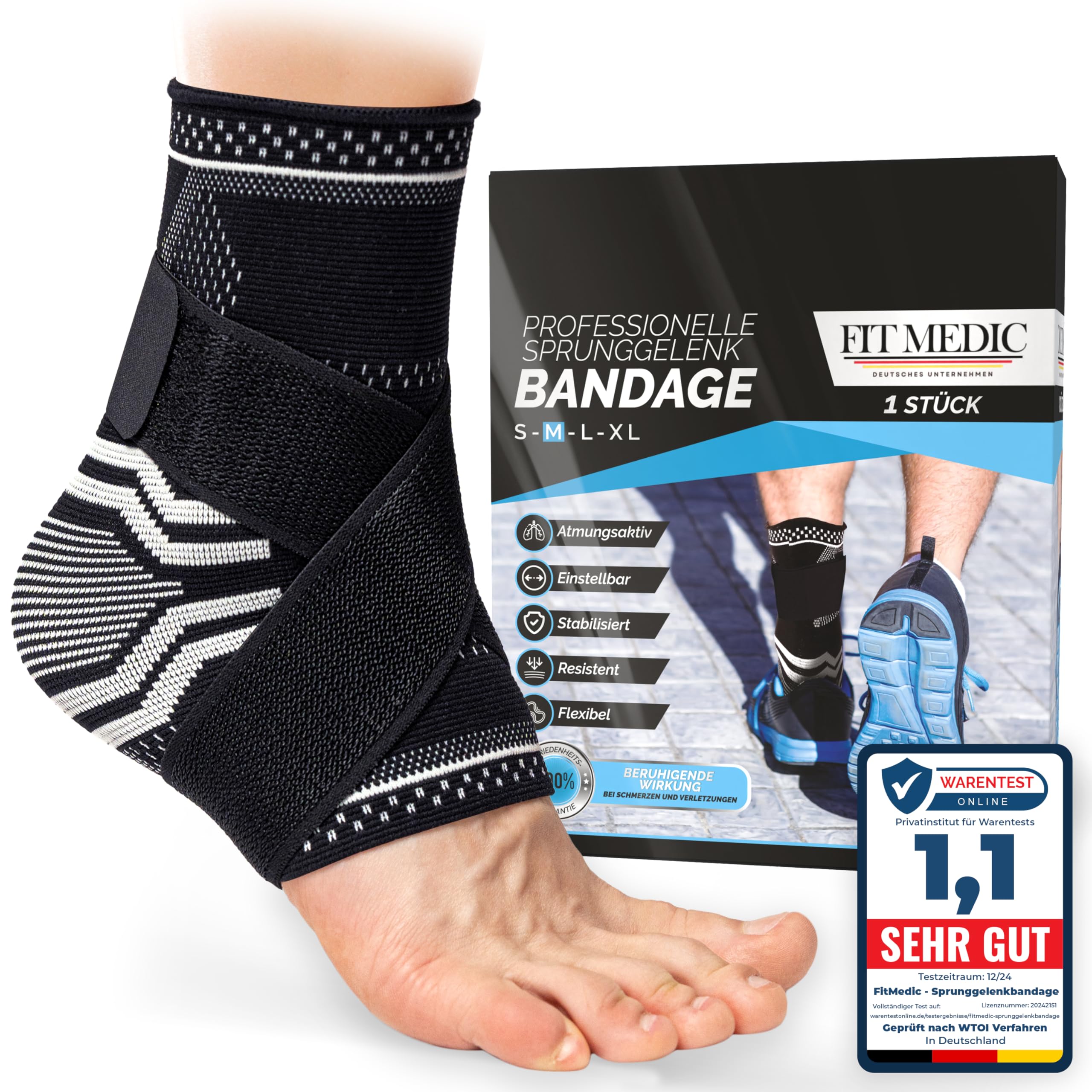 Sprunggelenkbandage [TESTSIEGER 1,1] | Einstellbare Knöchelbandage [Damen & Herren] atmungsaktiv & stützend | Fußgelenkbandage für Achillessehne Schutz vor Umknicken & Verletzung im Sport und Alltag