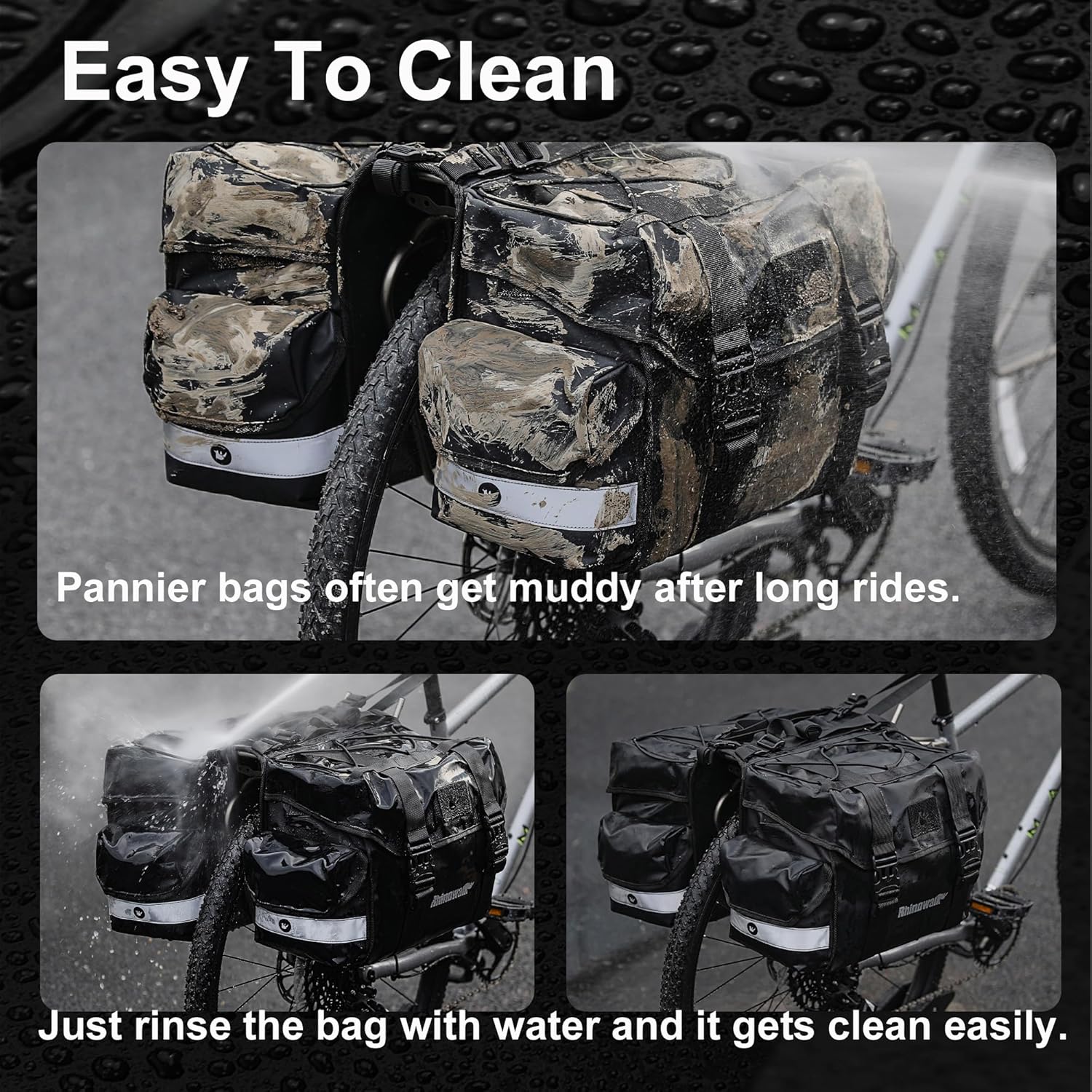 Rhinowalk Bike Pannier Bag with Rain Cover 22L Waterproof Bicycle Double Pannier Bags with Support Plate for Long Distance Riding Saddle Pouches for Bike Rear Rack Cycling Accessories(Black)