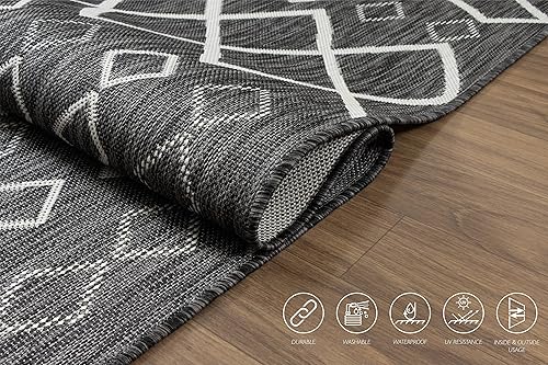 Vista 259 de Adiva Rugs - Alfombra para interior y exterior, tapete fácil de limpiar, resistente a la intemperie y las manchas, para comedor, patio, terraza