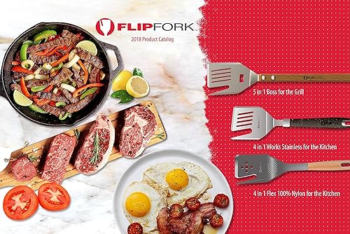 Miniatura 8 de FLIPFORK 4-n-1 NYLON (no para parrilla) Utensilios de cocina de cocina múltiple con espátula, tenedor, cortador, molinillo de hierbas, funciona en