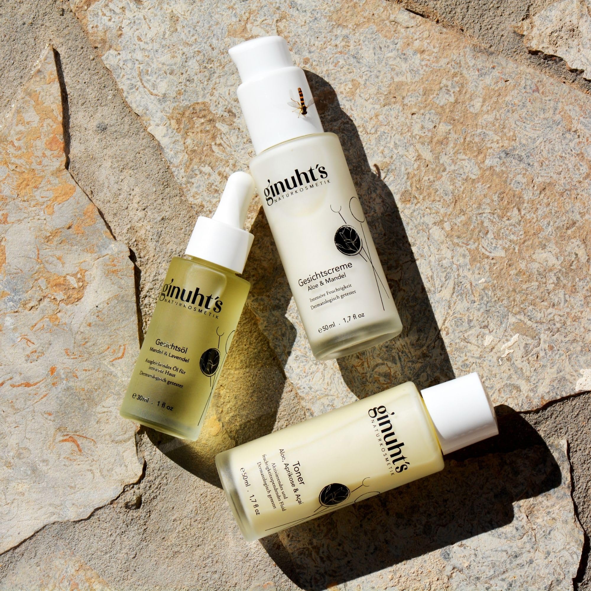 ginuht's NATURKOSMETIK - Gesichtspflege Set für Frauen & Männer | Feuchtigkeitsspendendes Serum, sanfte Reinigung & Anti-Aging Pflege - für sensible Haut - Perfekte Gesichtspflege Routine
