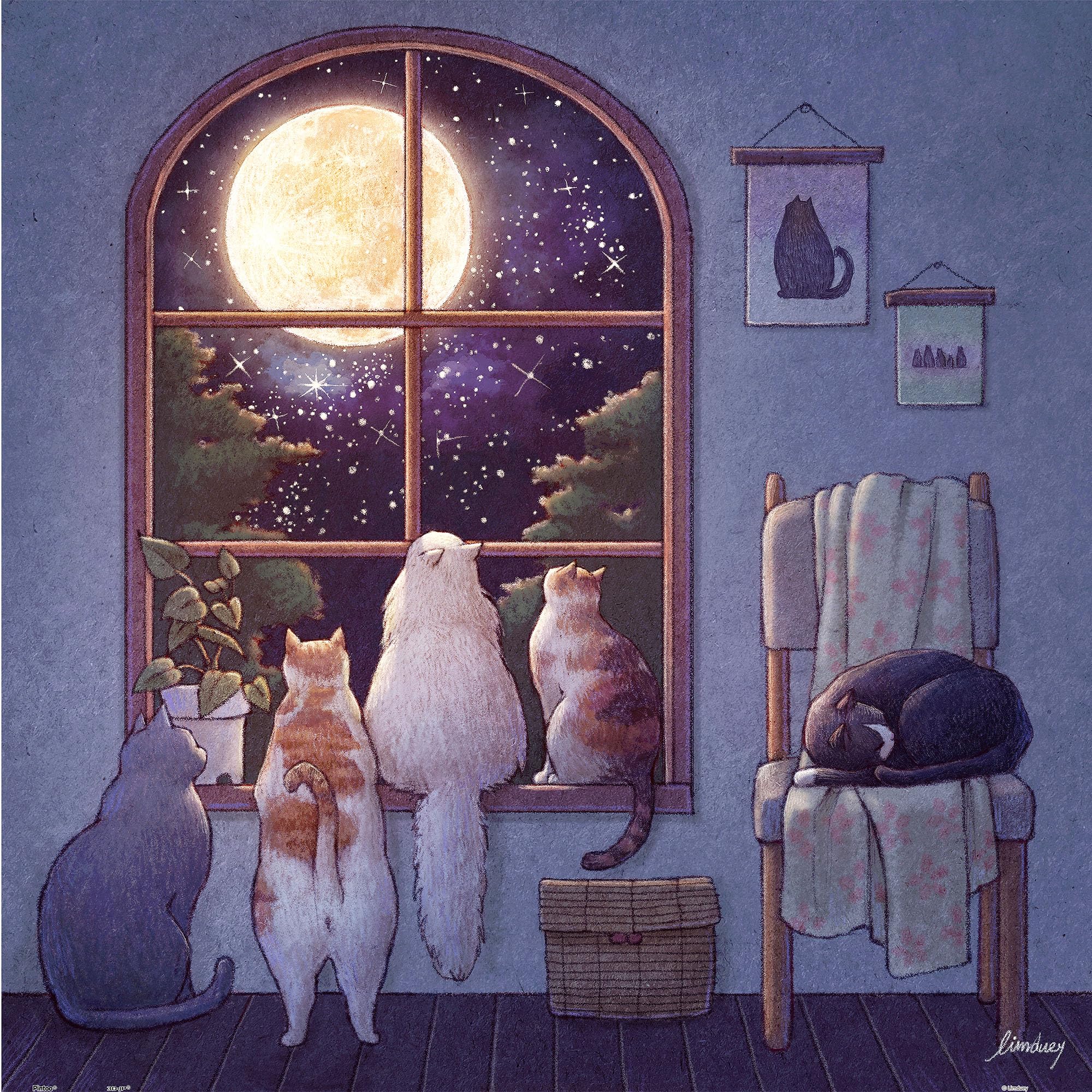 PintooJigsaw Puzzles 900 Piece for Adults - Limduey - Viewing The Moon Beautiful Plastic Puzzle for Home Decor Zero Dust Easy Storage [H3453]