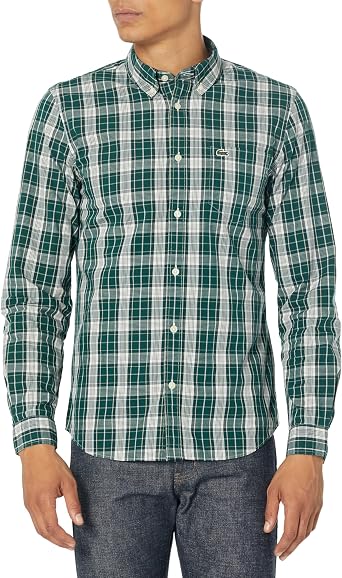 Lacoste Mens Slim Fit Checkered Stretch Cotton Poplin Shirt