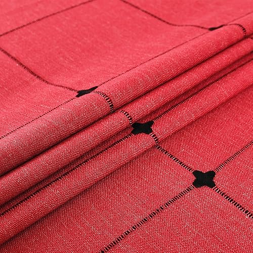 Miniatura 6 de Mantel ovalado rojo a cuadros de lino de algodón pesado a cuadros para comedor y cocina, decoración de mesa, 55 x 78 pulgadas
