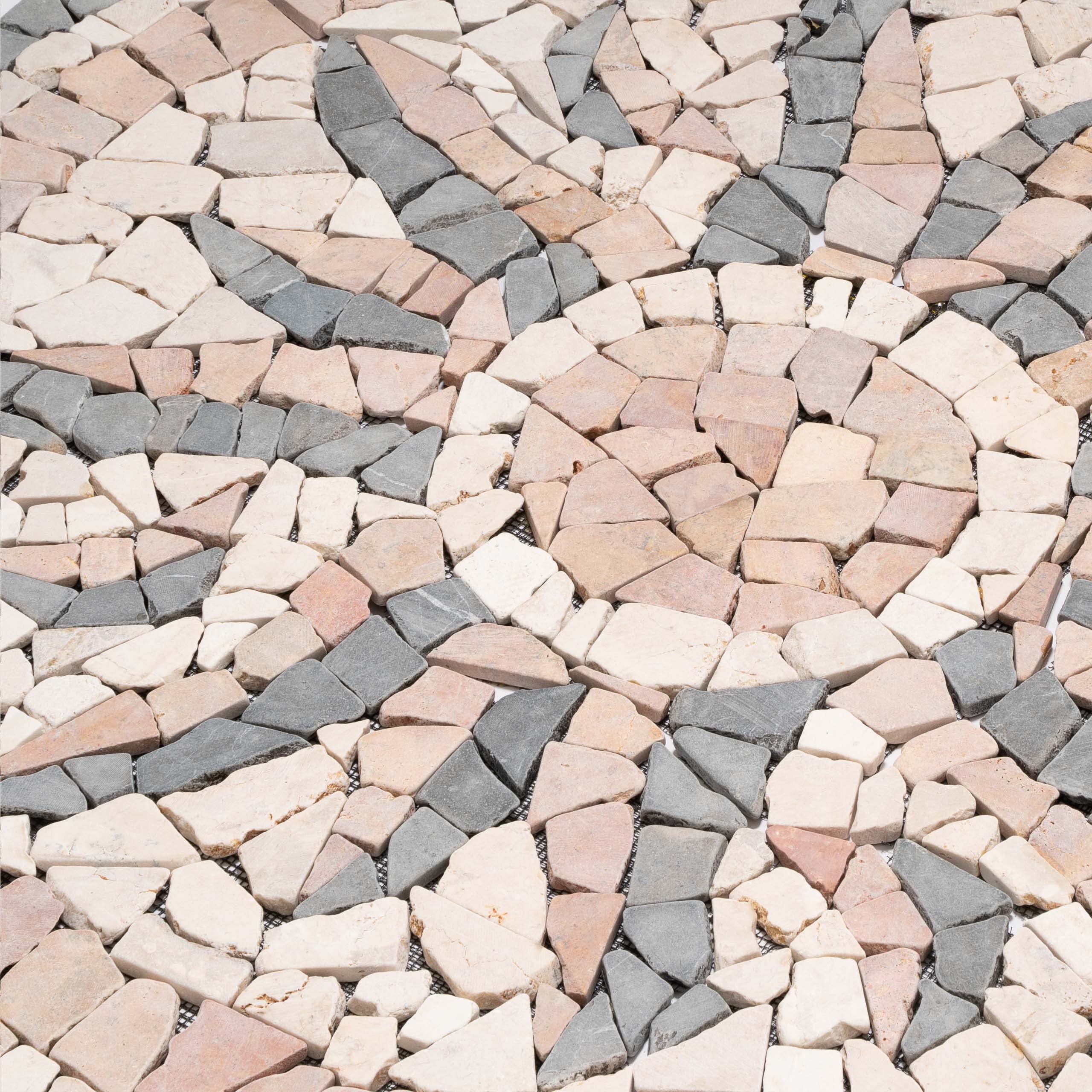 DIVERO Fliesen Rosone Sonne Naturstein Mosaik Marmor dekorativ grau-rosé-creme 90 x 90 cm Bodenfliese Dekor-Fliese Fliesenbild
