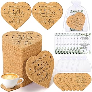 Uiifan 50 Set Wedding Favors for Guest Coaster Gifts Bulk 50 Heart Shaped Coasters 50 Thank You Cards 50 Organza Bags Gues...