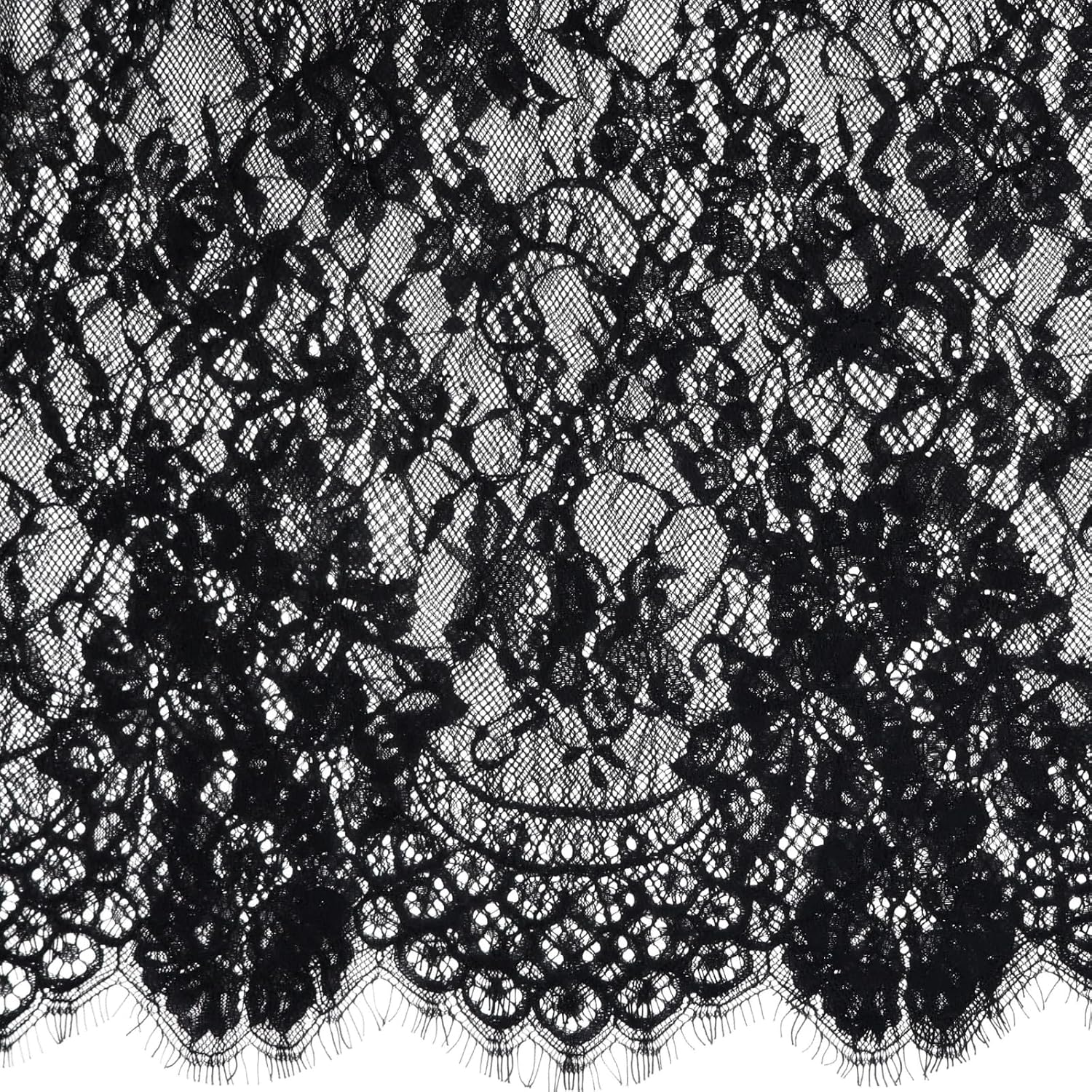 Bijou Joon 3 Yards 1 Pc 59" W Black Eyelash Lace Fabric Floral Lace Fabric Tulle Embroidered Encaje Ribbon for Sewing Dress Wedding Craft Vestidos Home Decoration